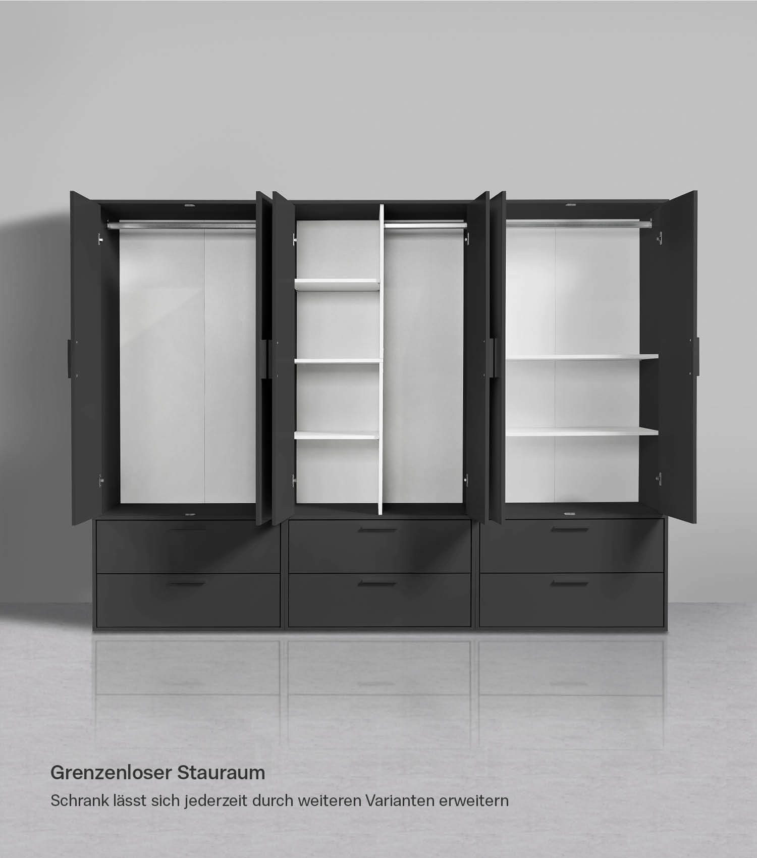 mokebo Kleiderschrank Der Kleiderheld (80x180x51 cm, 2-türig & 2 Schubladen) Made in Germany, Garderobenschrank, Schlafzimmerschrank in Schwarz