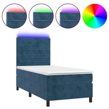 vidaXL Bettgestell Boxspringbett mit Matratze LED Dunkelblau 100x200 cm Samt Bett Bettge