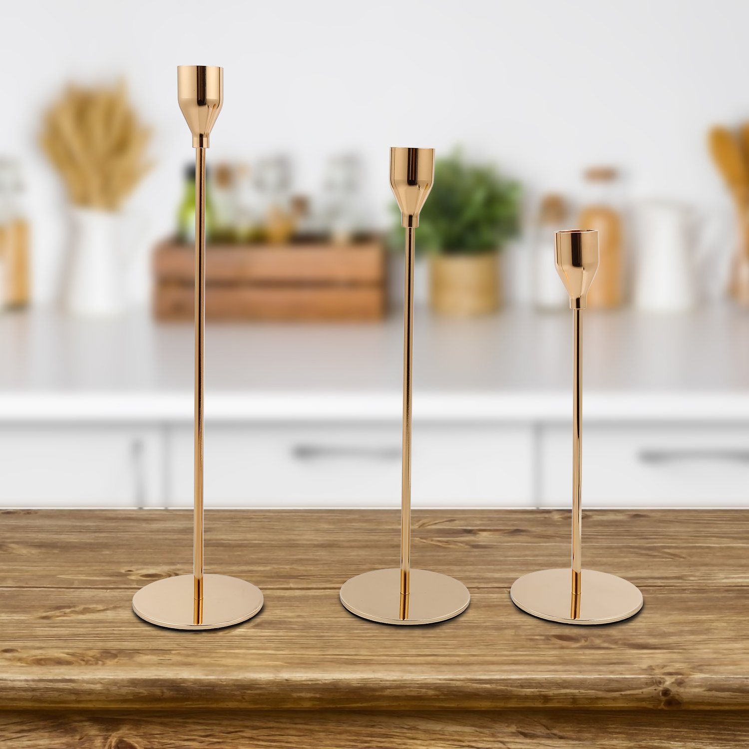 Lospitch Kerzenständer Kerzenständer aus Eisen 3er Gold/silber Stabkerzen Kerzenhalter für