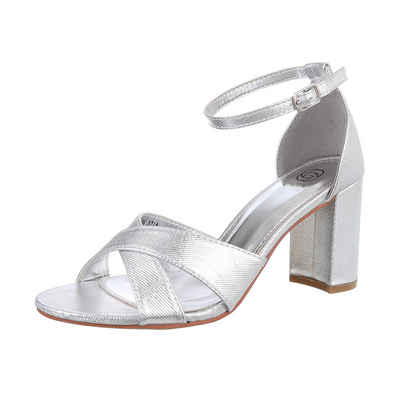 Ital-Design Damen Abendschuhe Party & Clubwear Sandalette (86526879) Blockabsatz Sandalen & Sandaletten in Silber