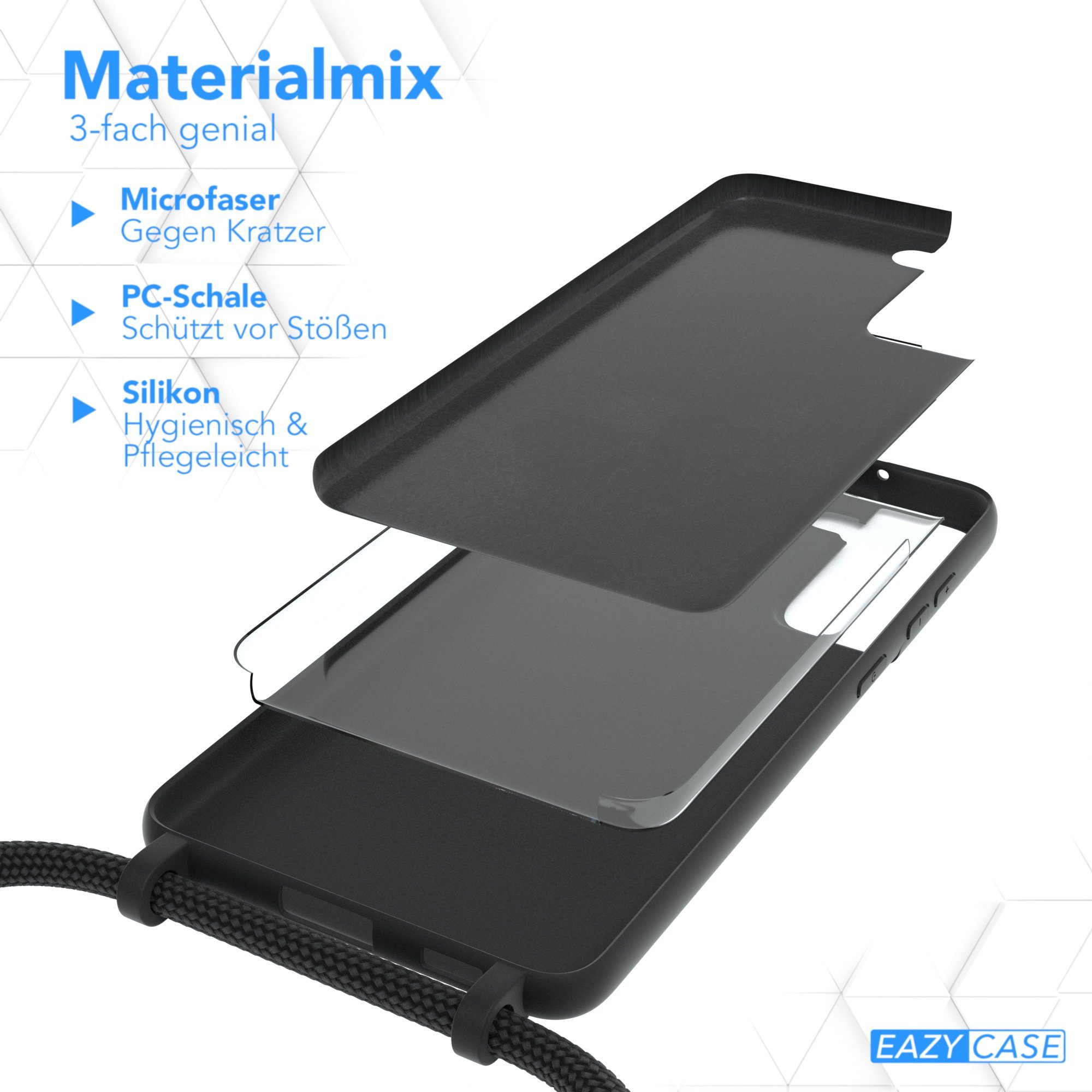 EAZY CASE Handykette Silikon Kette für Samsung Galaxy S21 FE 6,41 Zoll, Kette zum Umhängen für Unterwegs Umhängeband Kordel Handyhülle Schwarz – Bild 4 von 5