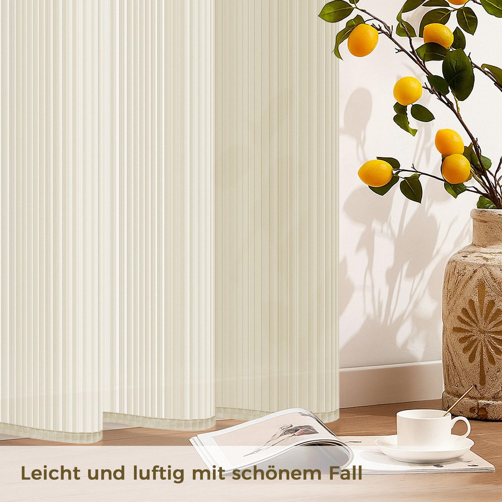 Topfinel Gardine mit ösen gardinen wohnzimmer modern transparent weiß oder beige (2 St), Ösen, transparent, gardinen 160 hoch gardine kurz balkon und fenster – Bild 4 von 5