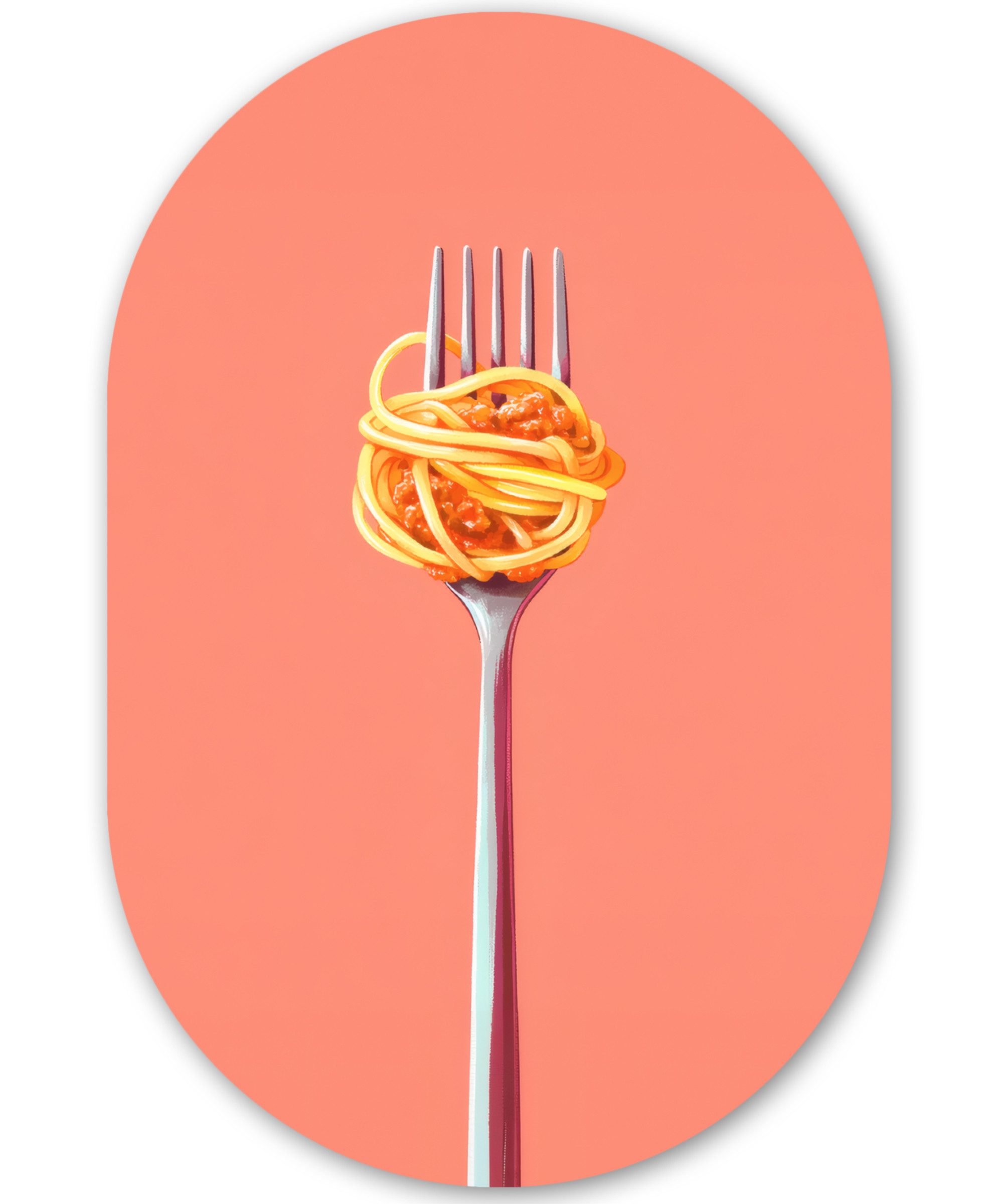 MuchoWow Gemälde Gabel - Spaghetti - Künstlerisch - Rosa, Fotodruck (1 St), Wandbild Oval, Wohnzimmer oder Schlafzimmer Wanddekoration, 40x60 cm