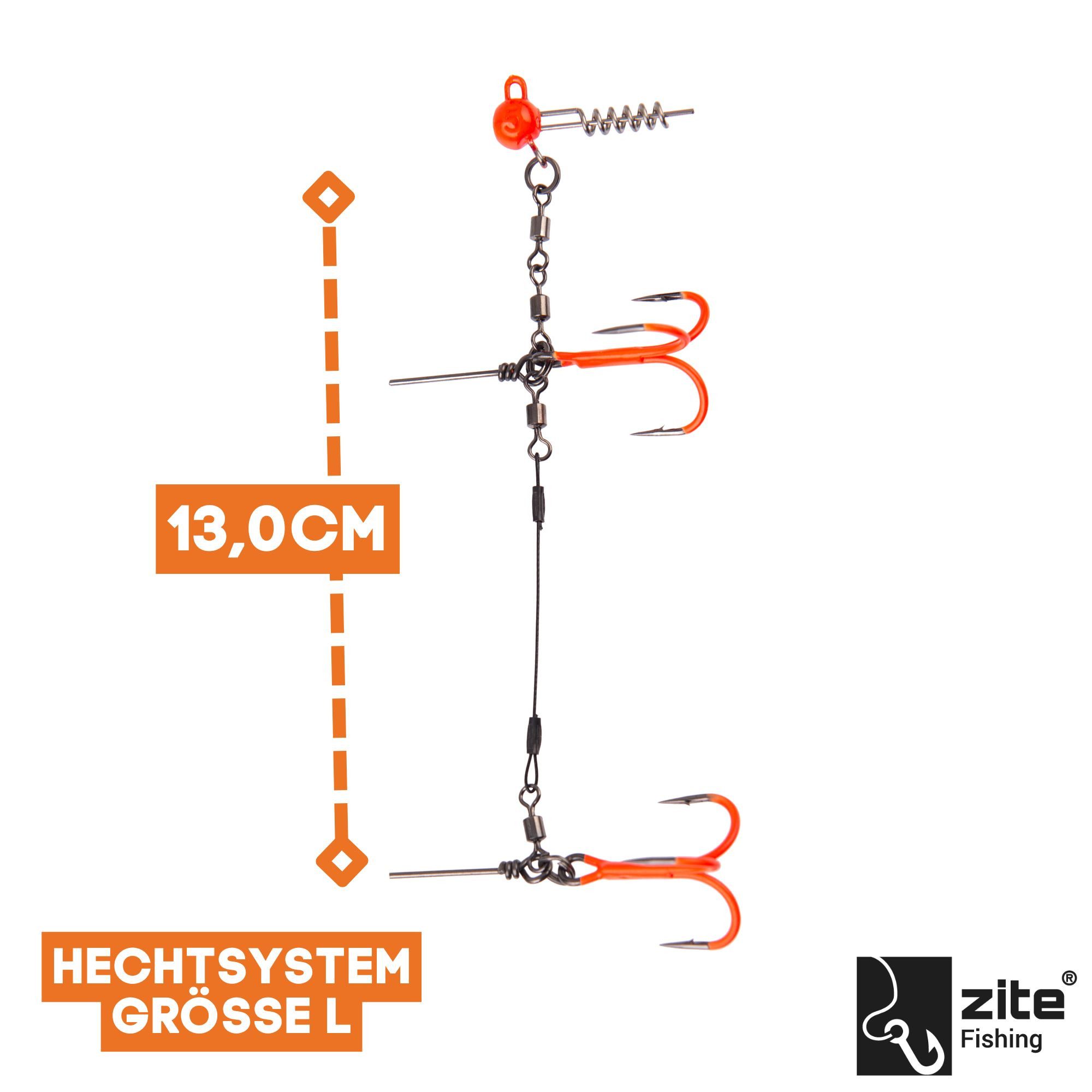 Zite Drillingshaken Gummiköder Stinger-Systeme L 13 cm Hecht-Angeln UV Aktiv Drillinge