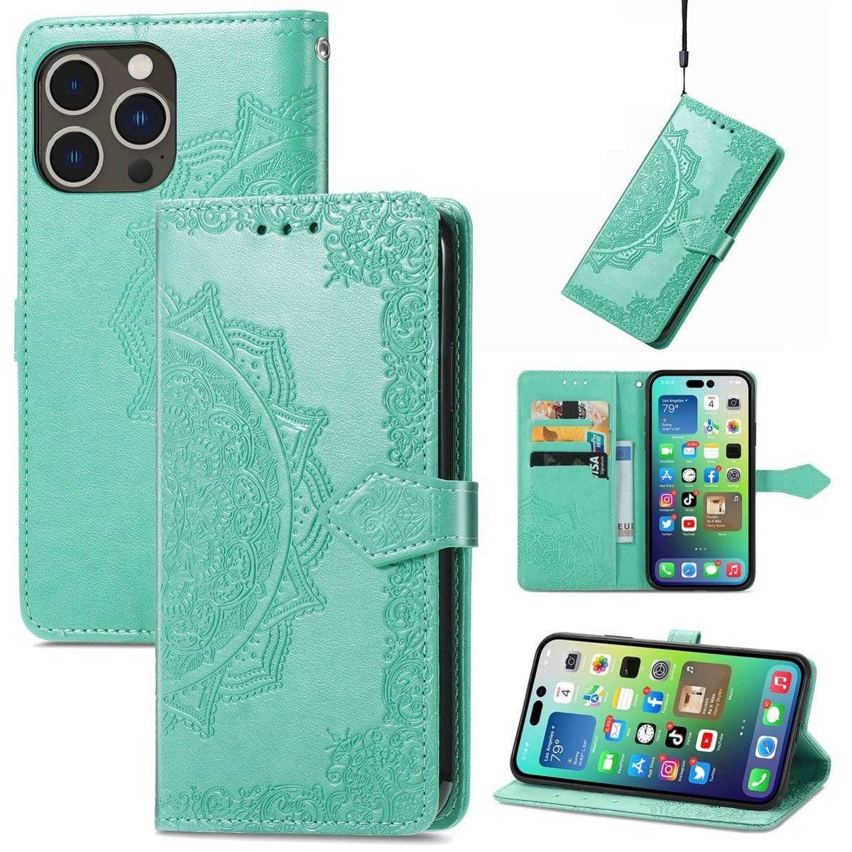 König Design Handyhülle Apple iPhone 15 Pro, Schutzhülle Schutztasche Case Cover Etuis Wallet Klapptasche Bookstyle