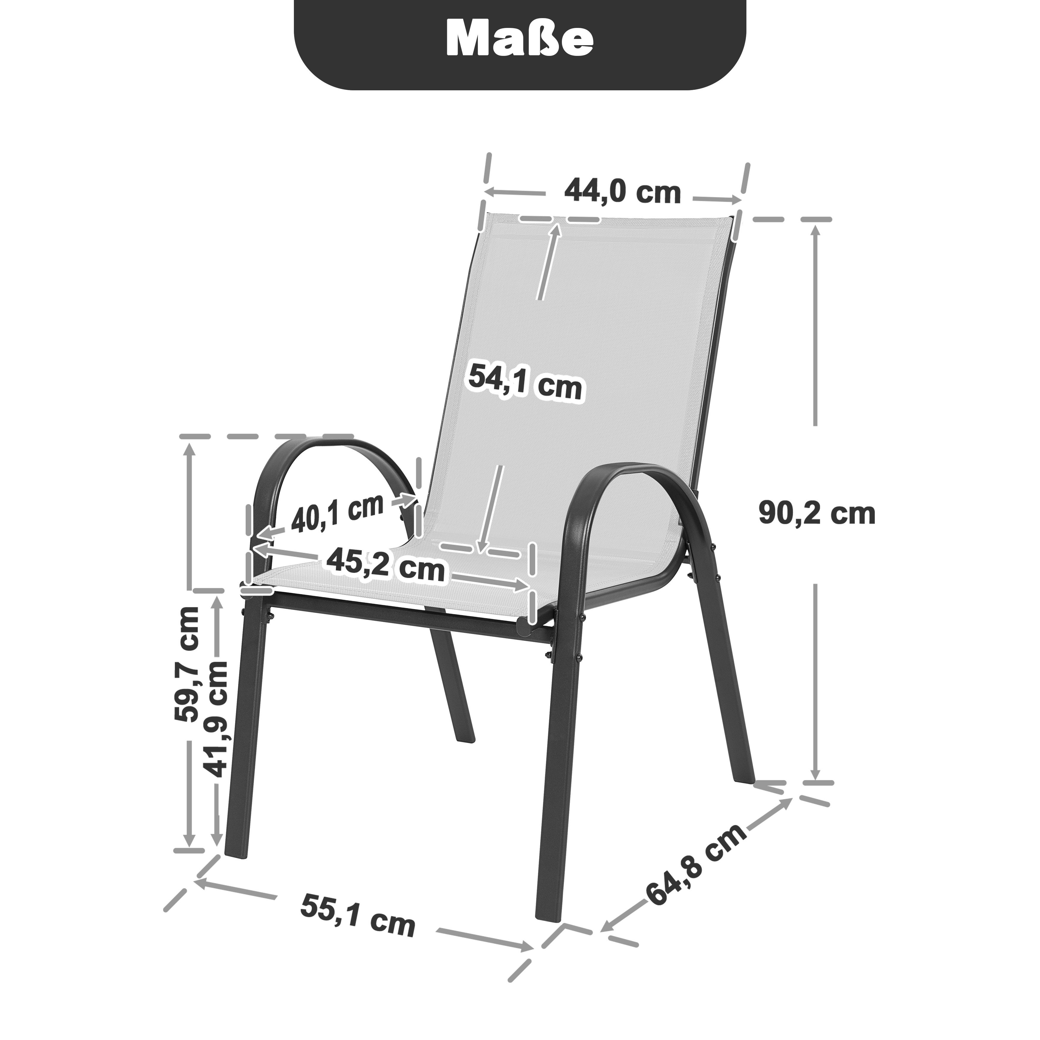Avestar Gartenstuhl 4er Set stapelbar, mit Armlehnen und Textilene (4 St), wetterbeständig für Outdoor