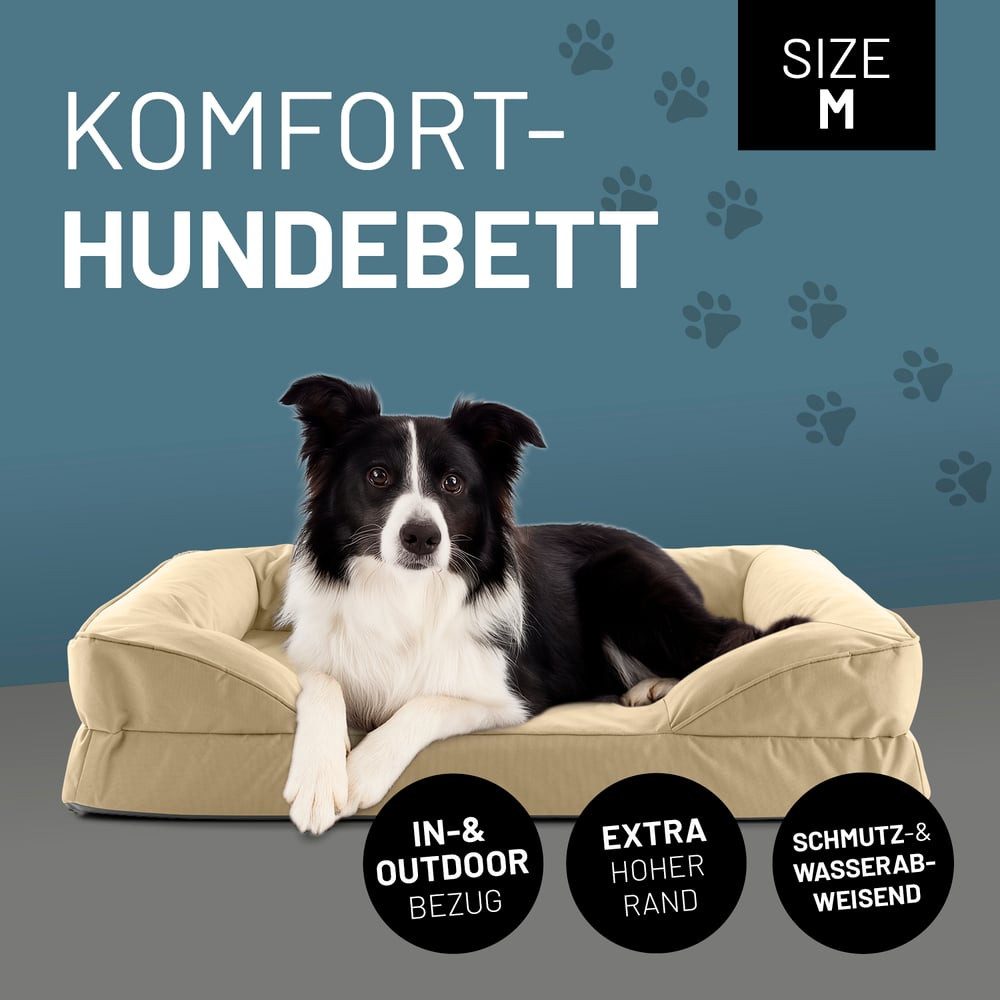 Lumaland Hundebett Hundebett In-& Outdoor M 90x65x18cm beige vakuumiert