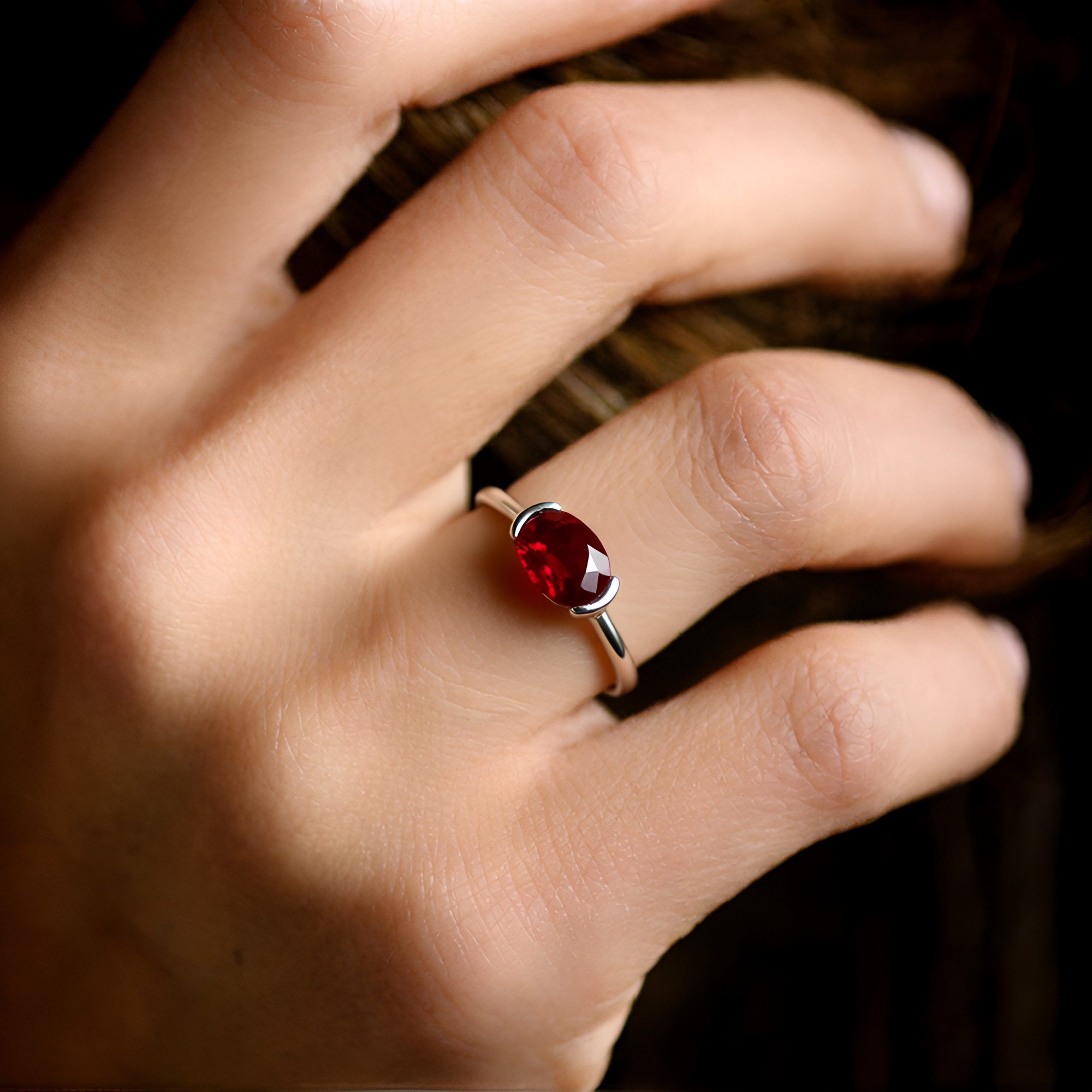 Cavill Solitärring Rubinring 0,99 ct oval aus 925 Sterling Silber platinbeschichtet (1-tlg)