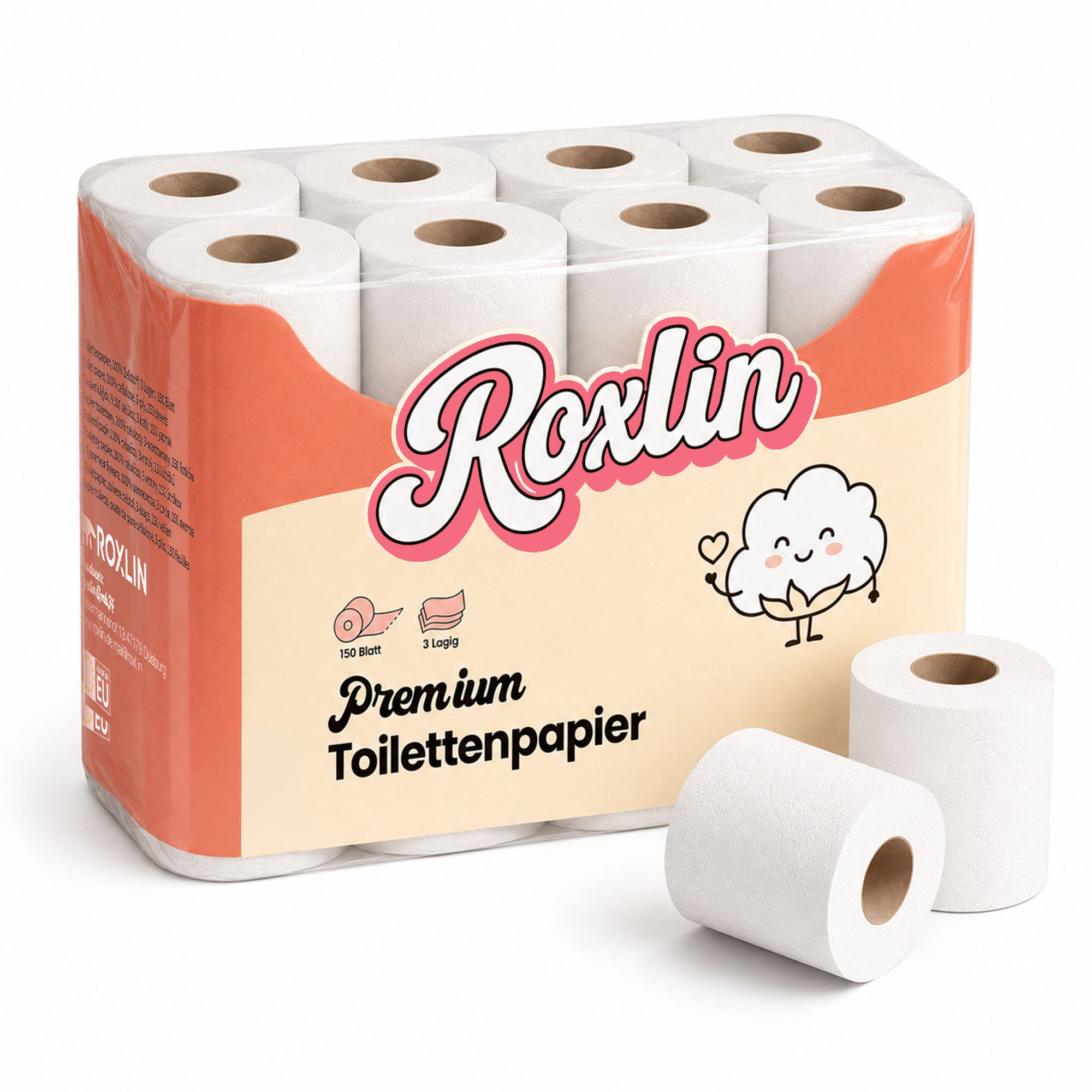 Roxlin Toilettenpapier Toilettenpapier, 3-lagig, Ultraweich, Saugstark, Reißfest (16-St)