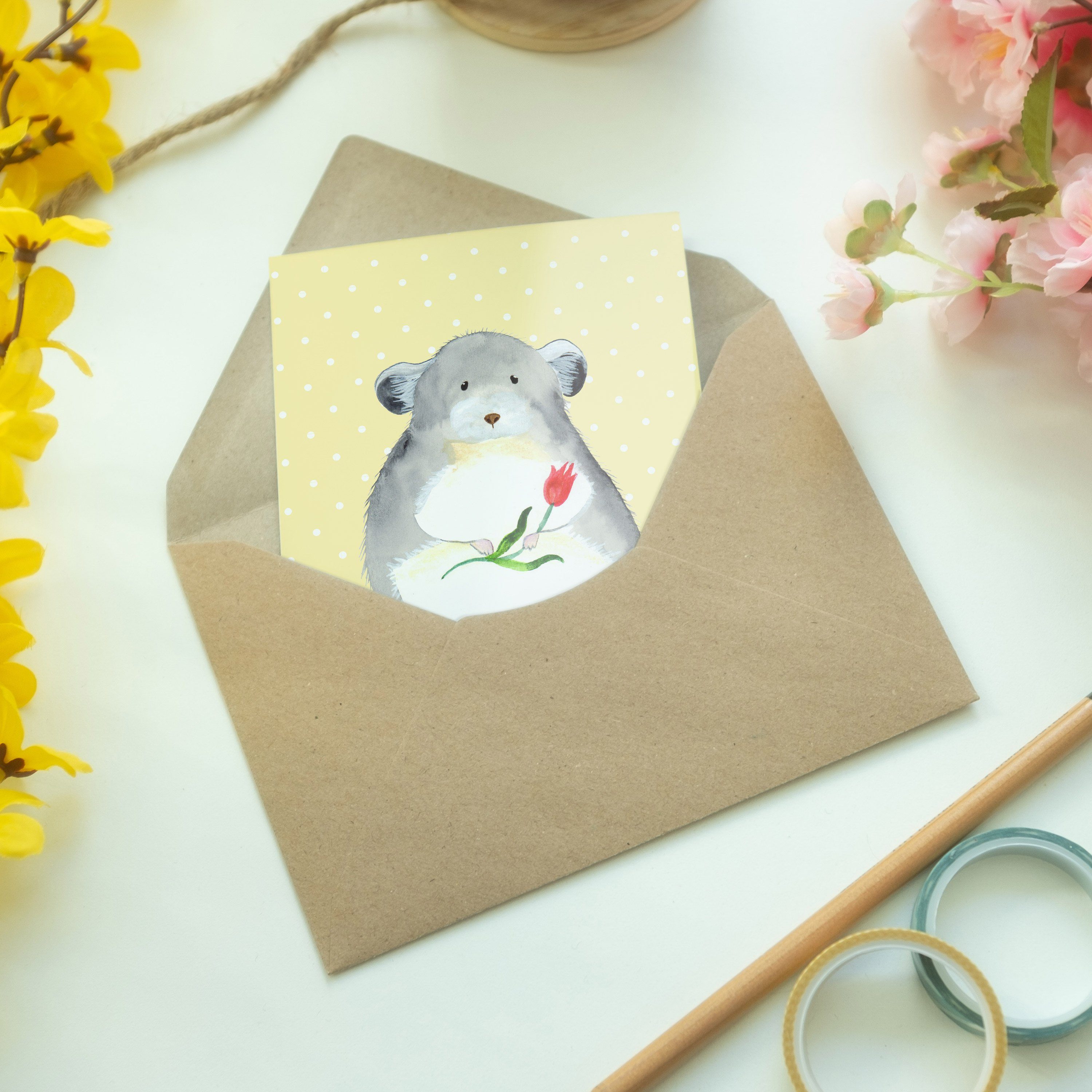 - Gelb Panda Grußkarte Pastell Geschenk, mit Mrs. & Hochzeitskarte Chinchilla - Mr. Karte, Blume