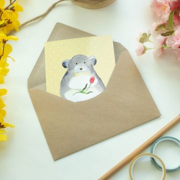 Mr. & Mrs. Panda Grußkarte Chinchilla Blume - Gelb Pastell - Geschenk, Geburtstagskarte, Karte, Hochwertiger Karton