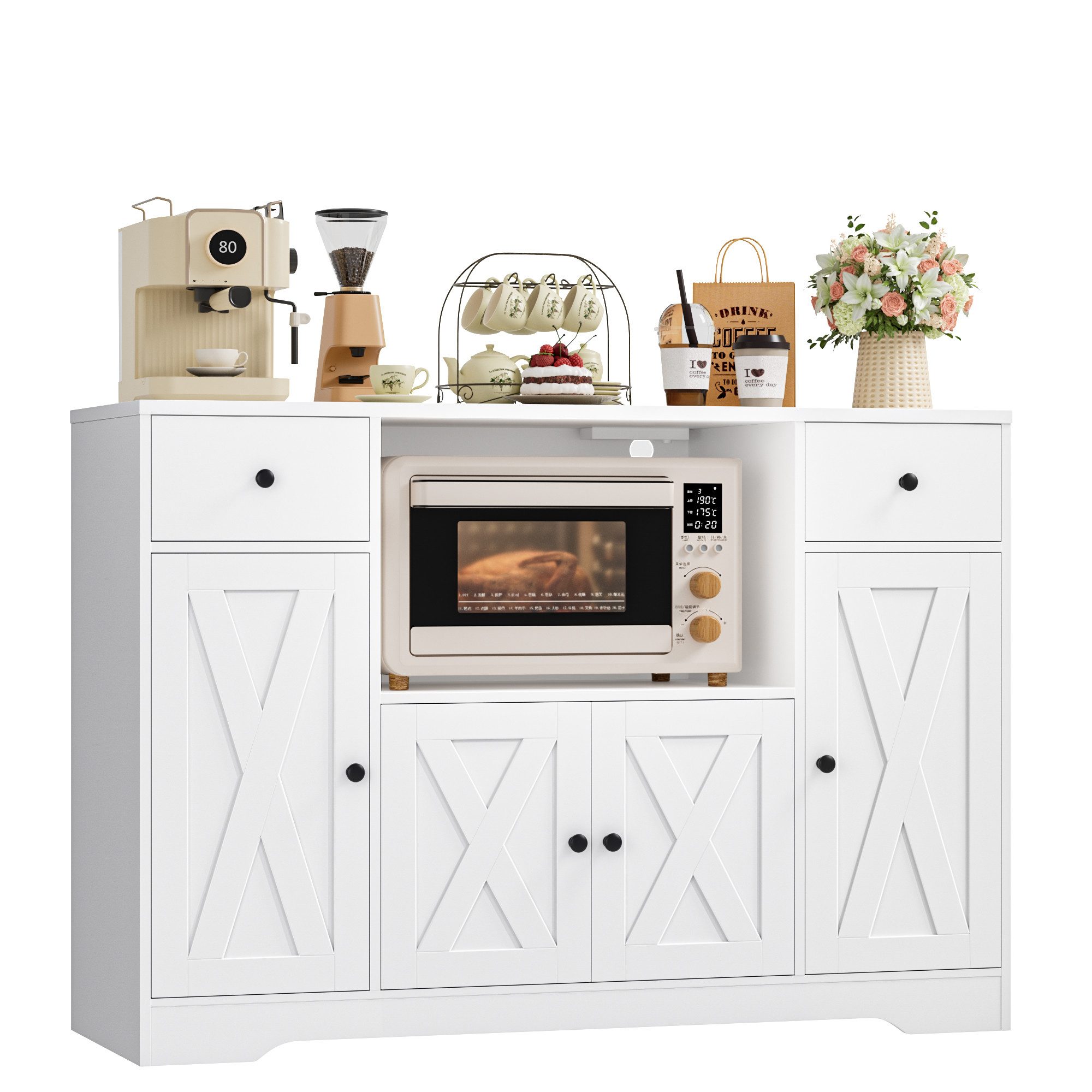 HOMECHO Sideboard, Küchenschrank mit verstellbare Ablagen und Mikrowellenregal
