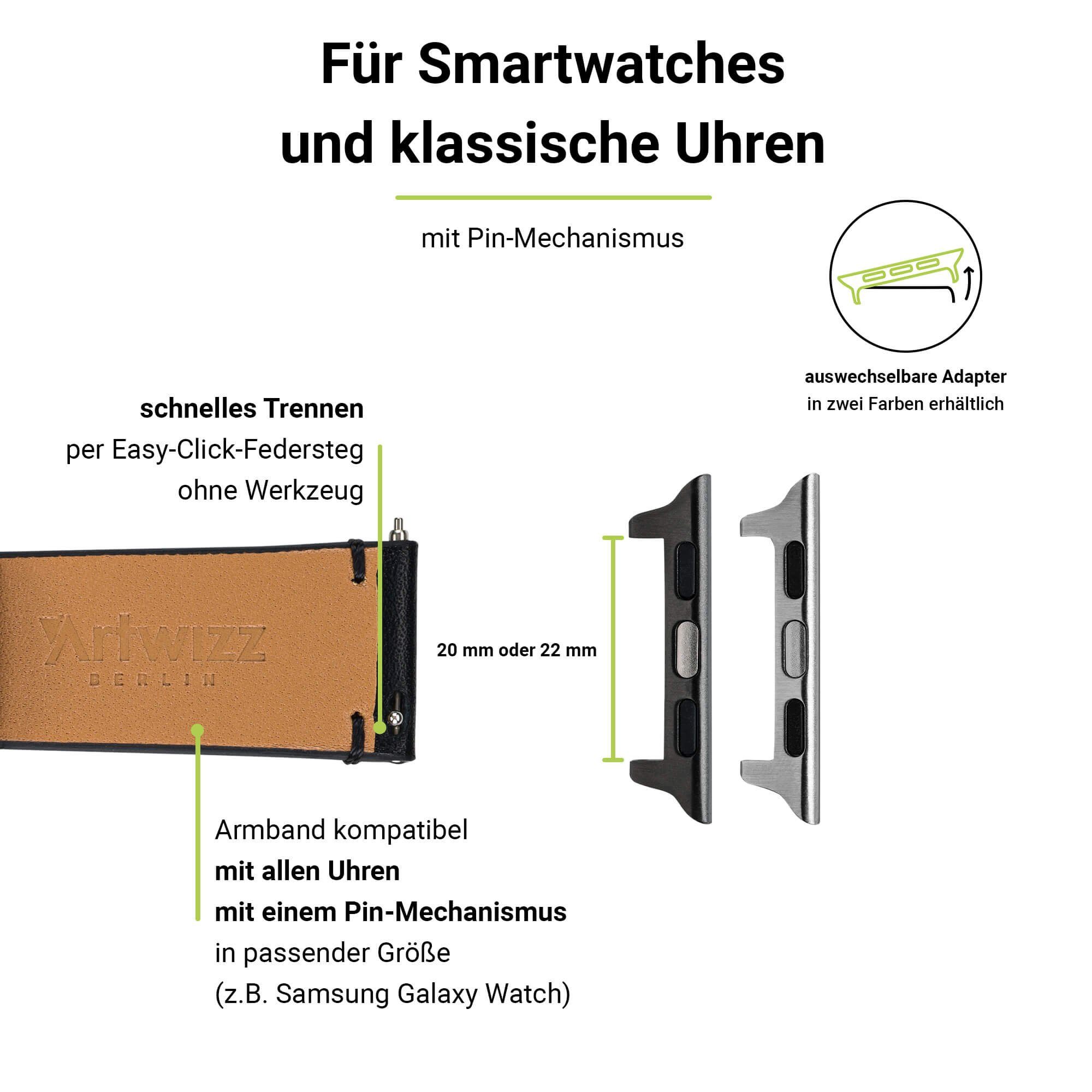 Artwizz Smartwatch-Armband WatchBand Leather, (44mm), 2 mit Adapter, / SE 6-4 & Watch (49mm), 3-1 Schwarz, (45mm), (42mm) Ultra 9-7 Apple Leder Armband
