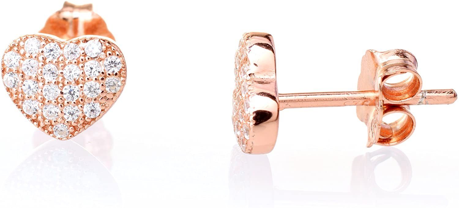 Karisma Paar Ohrstecker 1 Paar Damen Ohrstecker Herz Rosé-Gold 7mm Mit Zirkonia, Steinen in Weiss HS-ERG13.RG