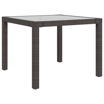 furnicato Gartentisch 90x90x75 cm Gehärtetes Glas Poly Rattan Braun