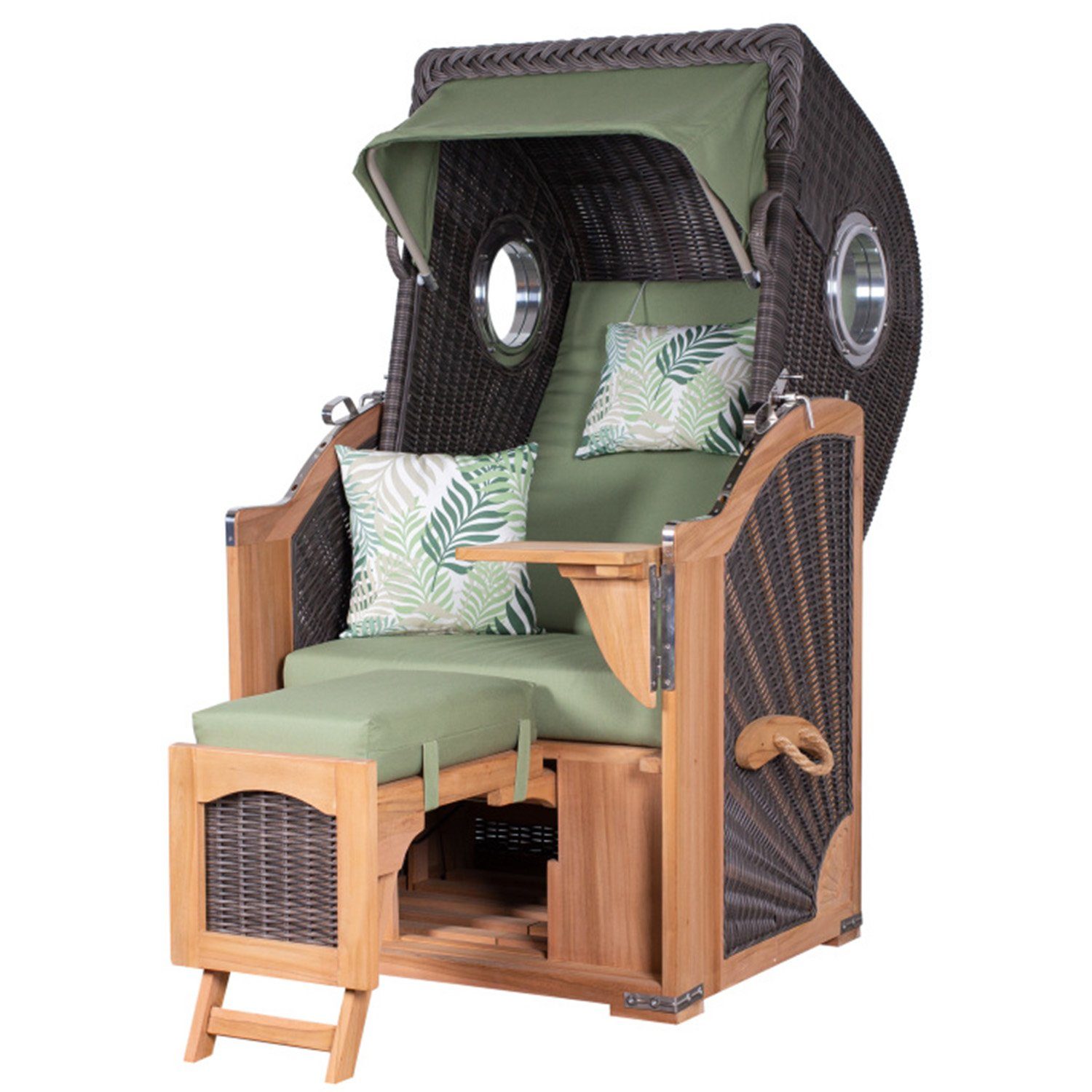 deVries PURE® Strandkorb Strandkorb deVries PURE® Seemöwe XS - PE stone grey - Dessin 242, BxTxH: 91x85x163 cm, Halblieger, Ostsee-Strandkorb, Teakholz - Bullaugen - Kissenausstattung und Schutzhülle