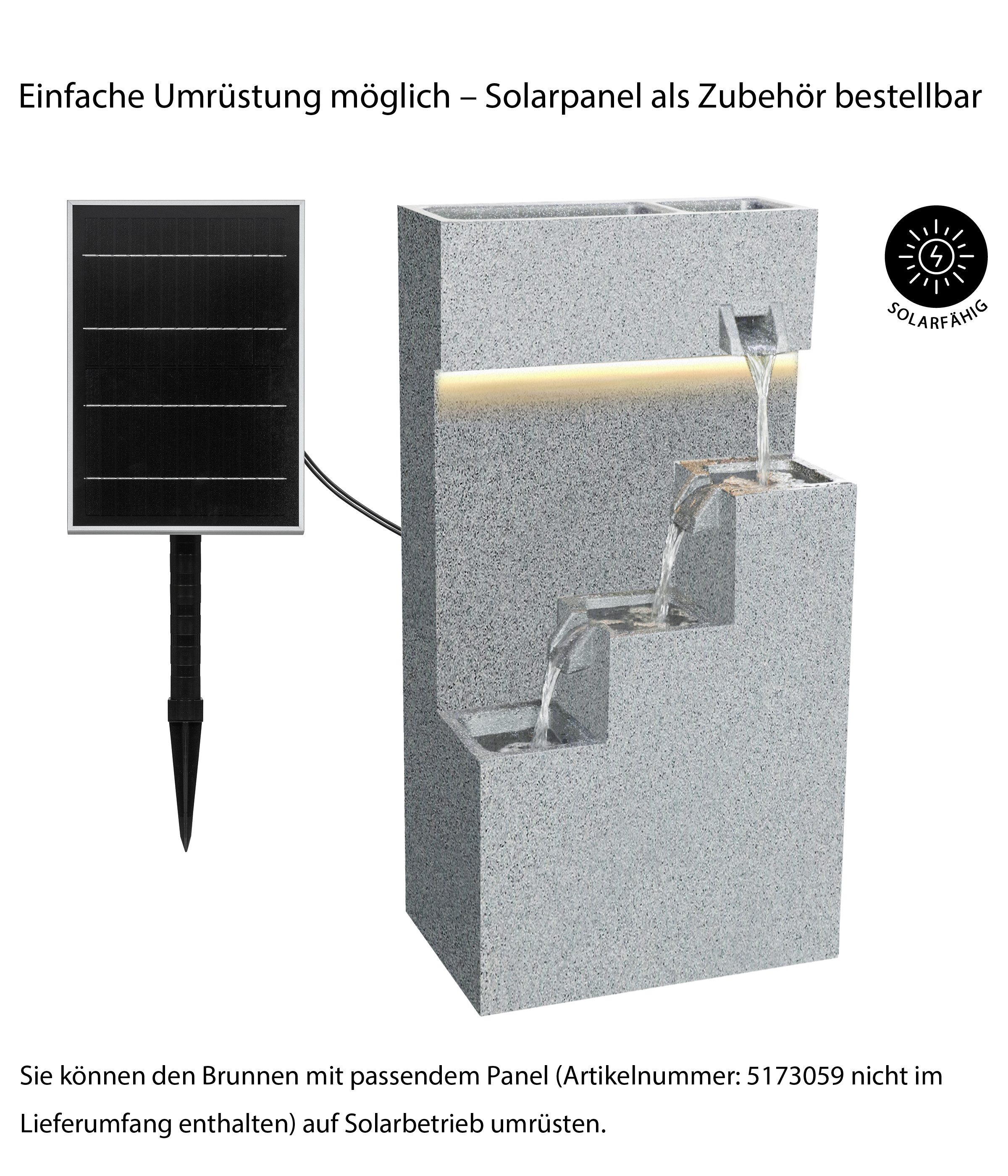 Dehner Gartenbrunnen Gradino, mit LED Beleuchtung, 43 x 80.5 x 28 cm, Polyethylen, 43 cm Breite, solarfähiger Kaskadenbrunnen, inkl. Pumpe / Trafo, frostbeständig