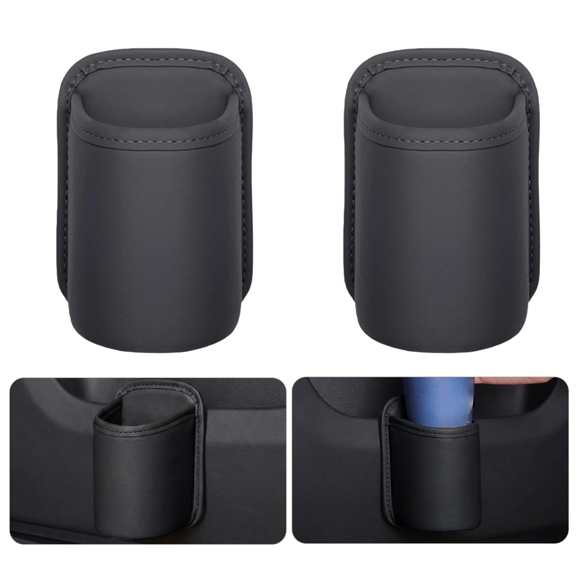 FOUORTUNATE-BEE Becherhalter 2er Set Clip-on Auto Becherhalter aus PU-Leder, (10 cm Durchmesser, 16 cm Tiefe, 2-St., Auslaufsicher, Fleckenbeständig und Langlebig), Kompatibel mit den Meisten Automodellen
