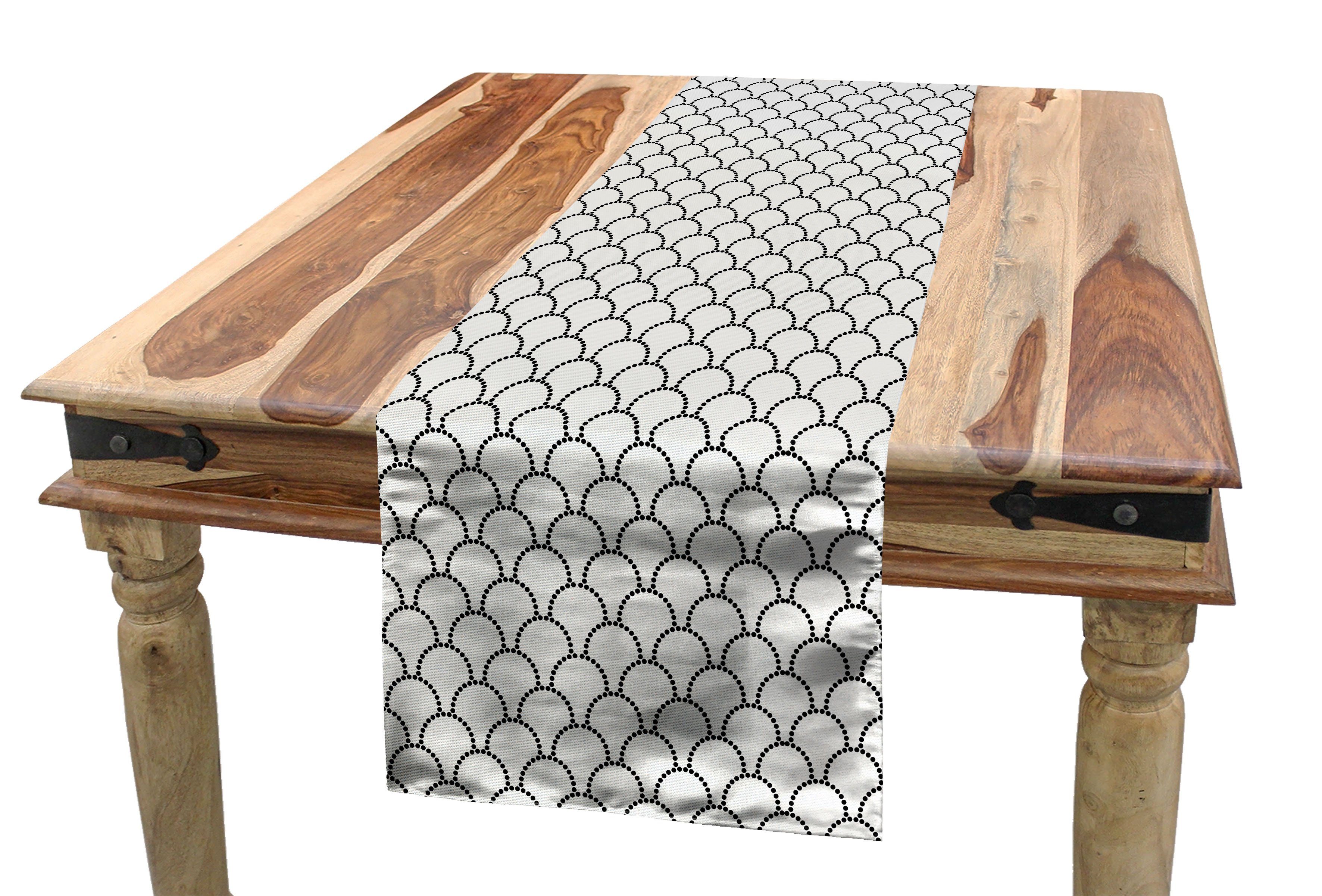 Abakuhaus Tischläufer Esszimmer Küche Rechteckiger Dekorativer Tischläufer, Geometrische Gepunktete Fisch-Skala-Muster