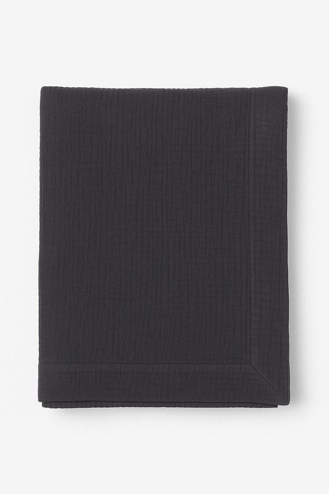 Wohndecke Musselin Decke aus Biobaumwolle in Dunkelgrau extra Groß, Musselin Welt
