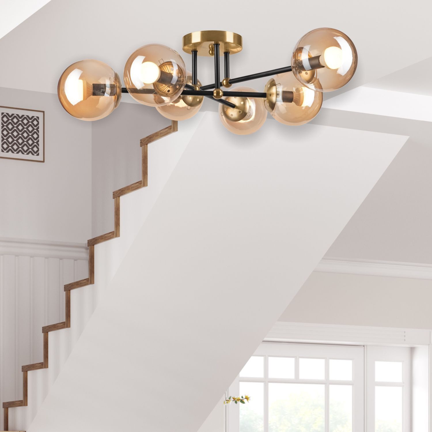 Licht-Erlebnisse Deckenleuchte PARASOS, ohne Leuchtmittel, Rauchglas Metall 64 cm breit in Gold Schwarz E14 Kugel Schirm Modern