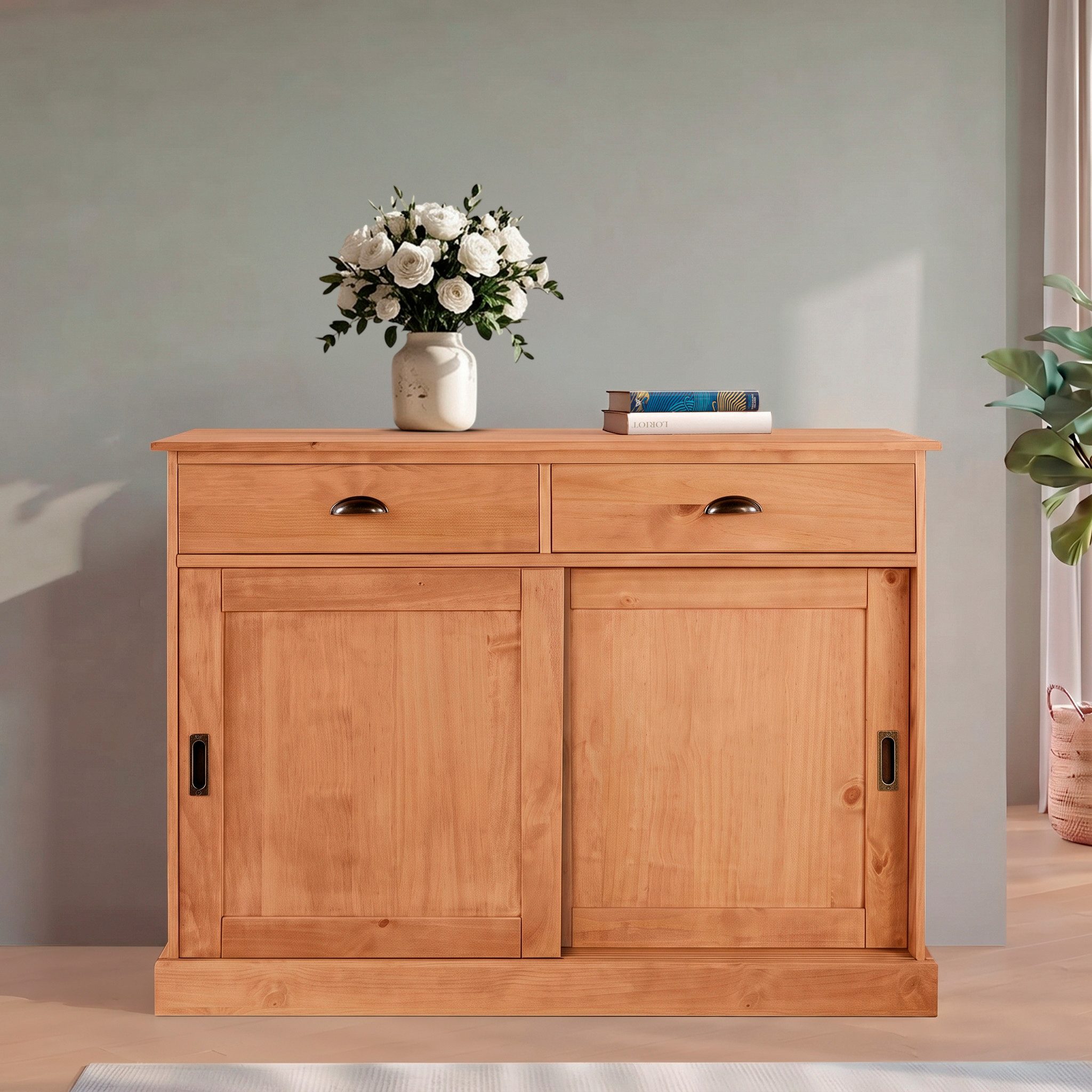 OTTO home Sideboard Schröder, Kommode, 2 Schiebetüren, 2 Schubkasten, aus massivem Kiefernholz
