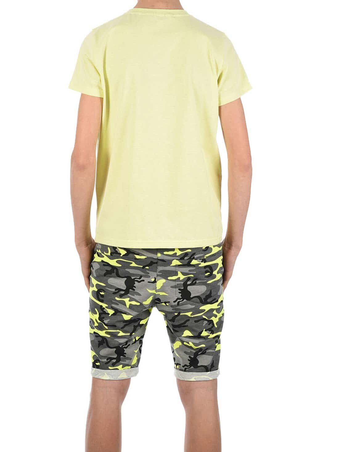 (1-tlg) Jungen / Grün T-Shirt Set Shorts mit Shorts BEZLIT Gelb & elastischem T-Shirt Camouflage Bund