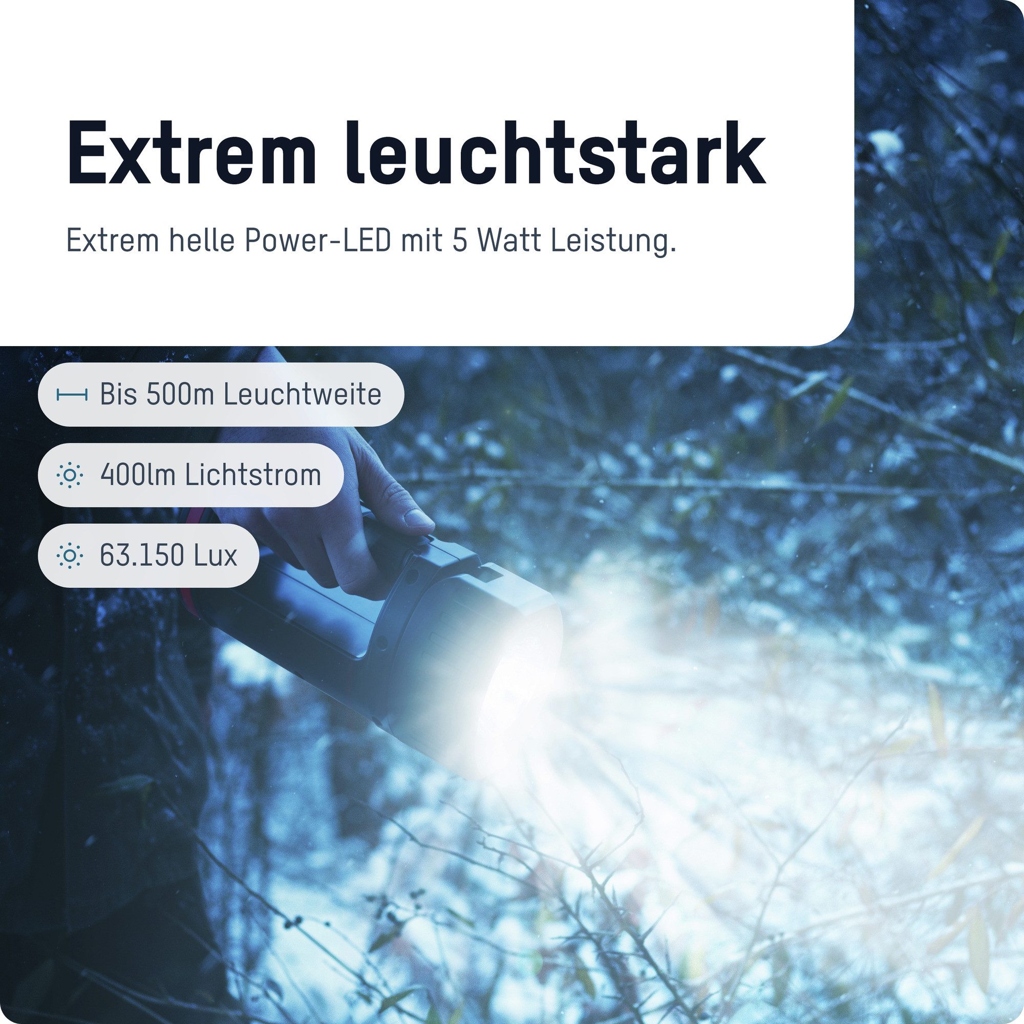 ANSMANN AG LED Scheinwerfer HS5R LED-Akku-Handscheinwerfer 400 Lumen dimmbar & aufladbar via USB, 5W CREE LED