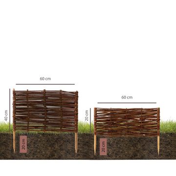 Platan Room Rasenkante Plotki, Beetbegrenzung aus Weide Beeteinfassung 20 cm 40 cm hoch Weidenzaun