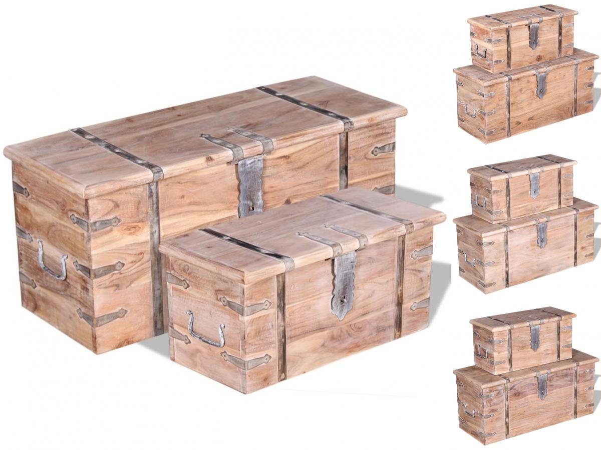 vidaXL Truhe Aufbewahrungstruhe Holztruhe Holzkiste mit Deckel Set 2 Stück Akazienh | Truhen