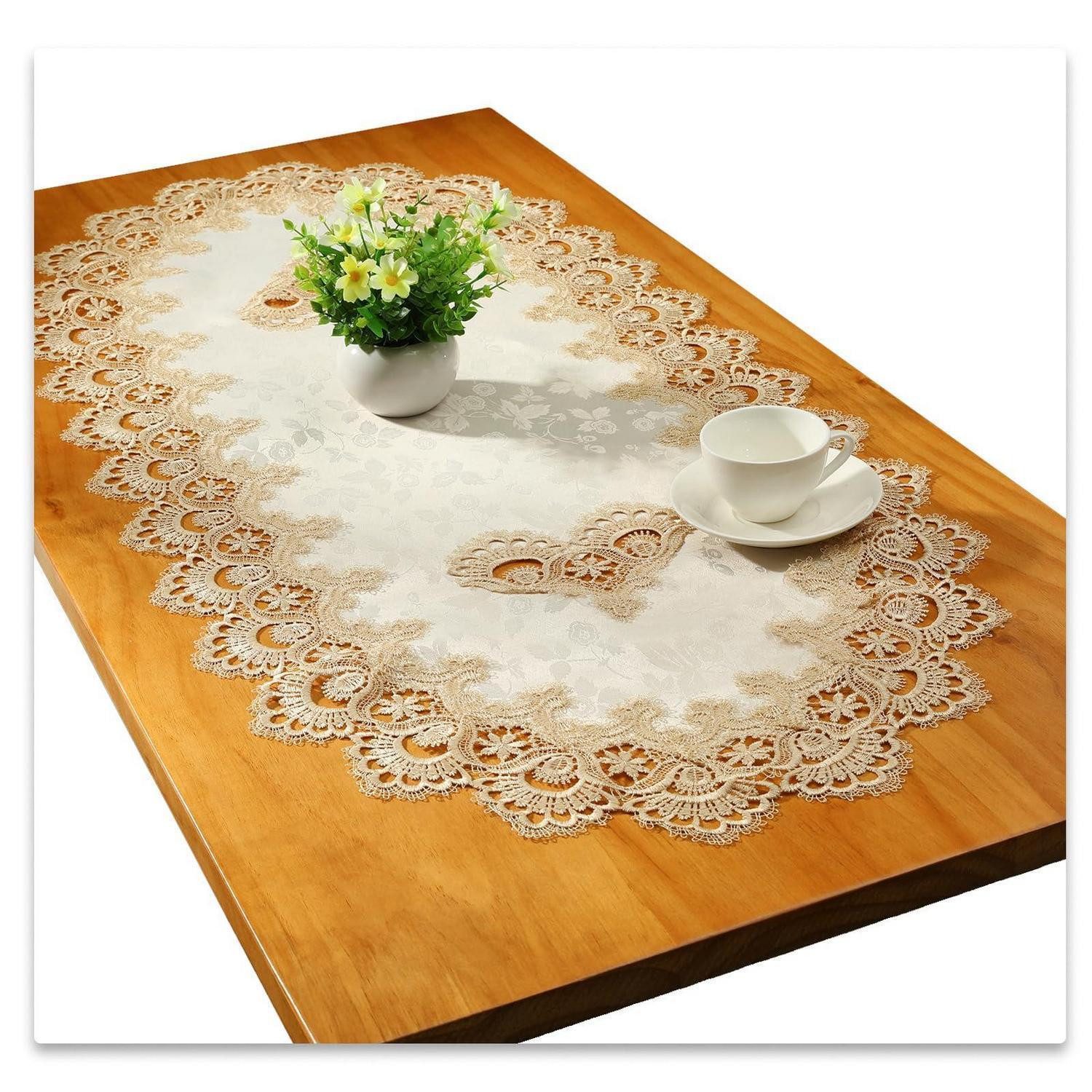 LuxusKollektion Tischläufer Tischläufer Spitze Oval Gold 70x130cm (1-tlg)