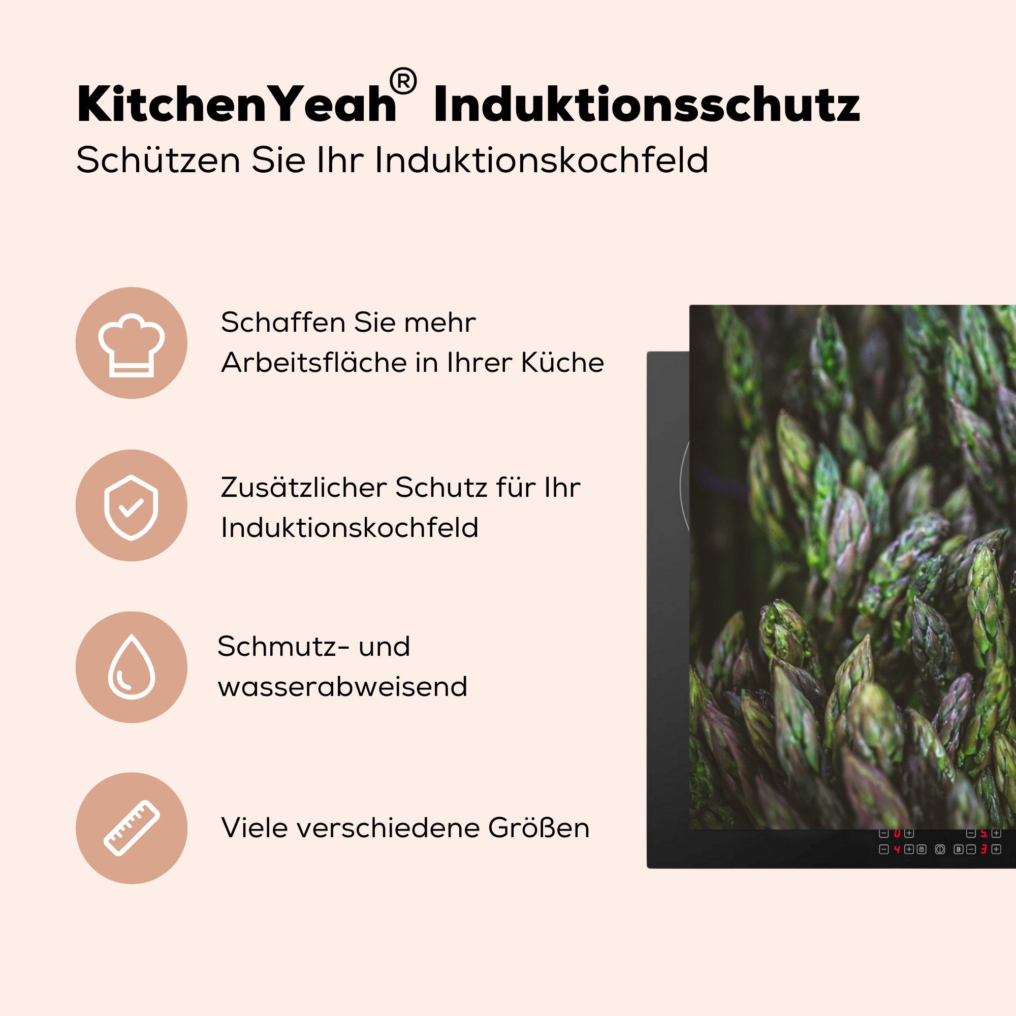 Herdblende-/Abdeckplatte cm, küche, Vinyl, (1 81x52 Ceranfeldabdeckung Induktionskochfeld Schutz Spargelköpfe, die tlg), für MuchoWow