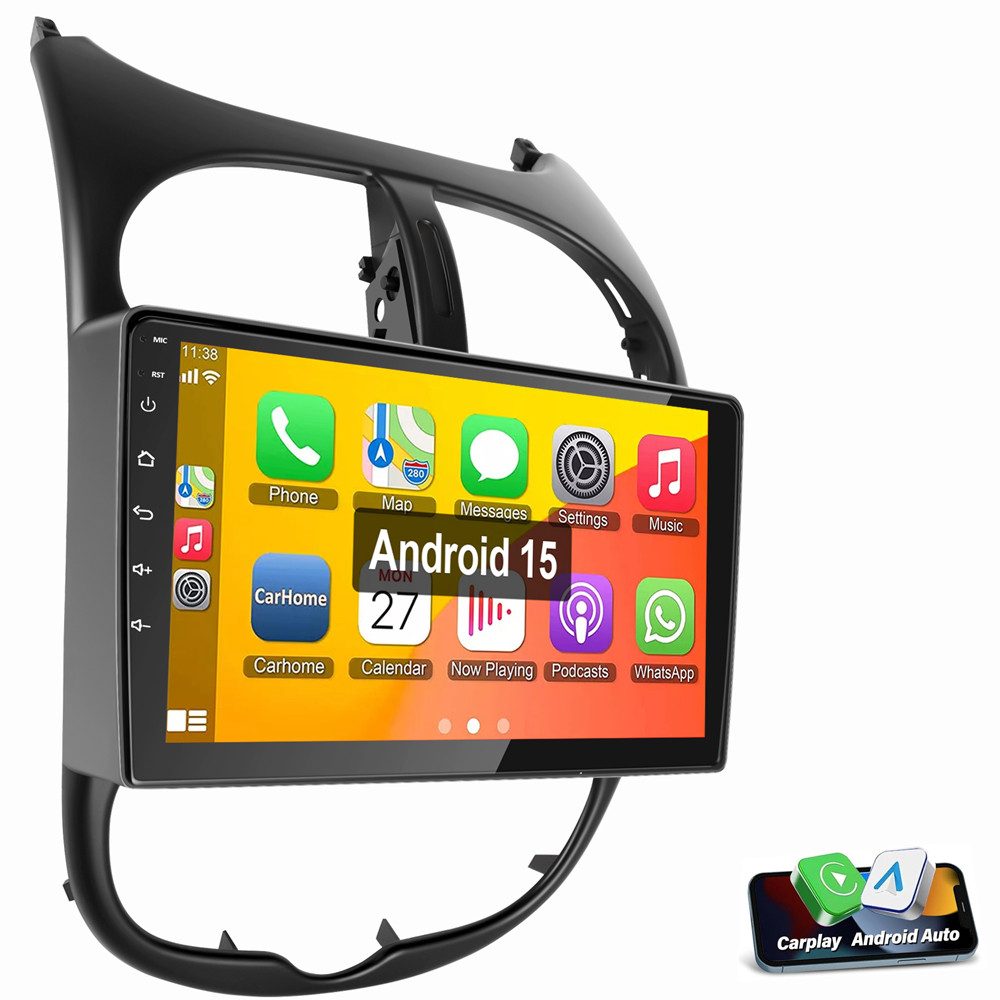 ESSGOO Für Peugeot 206 206CC 206SW 2001-2016 Android 15 Autoradio Autoradio (RDS, Digitalradio (DAB), FM, AM, Apple Carplay Android Auto SWC EQ BT)