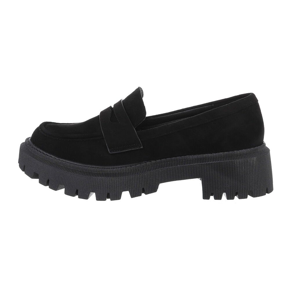 Ital-Design Damen Mokassins Freizeit Slipper (84018705) Blockabsatz Mokassins in Schwarz