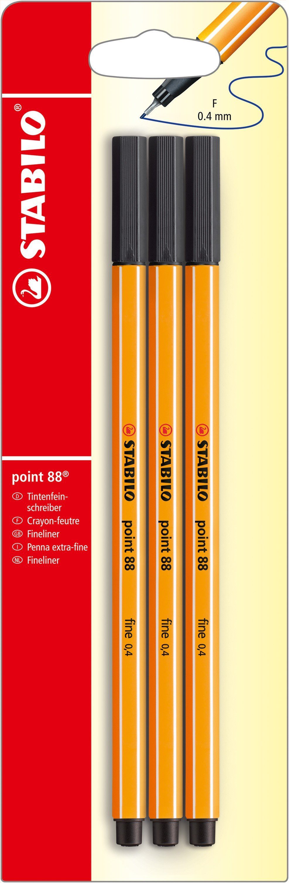 STABILO Fineliner STABILO Fineliner point 88 schwarz 3er Set