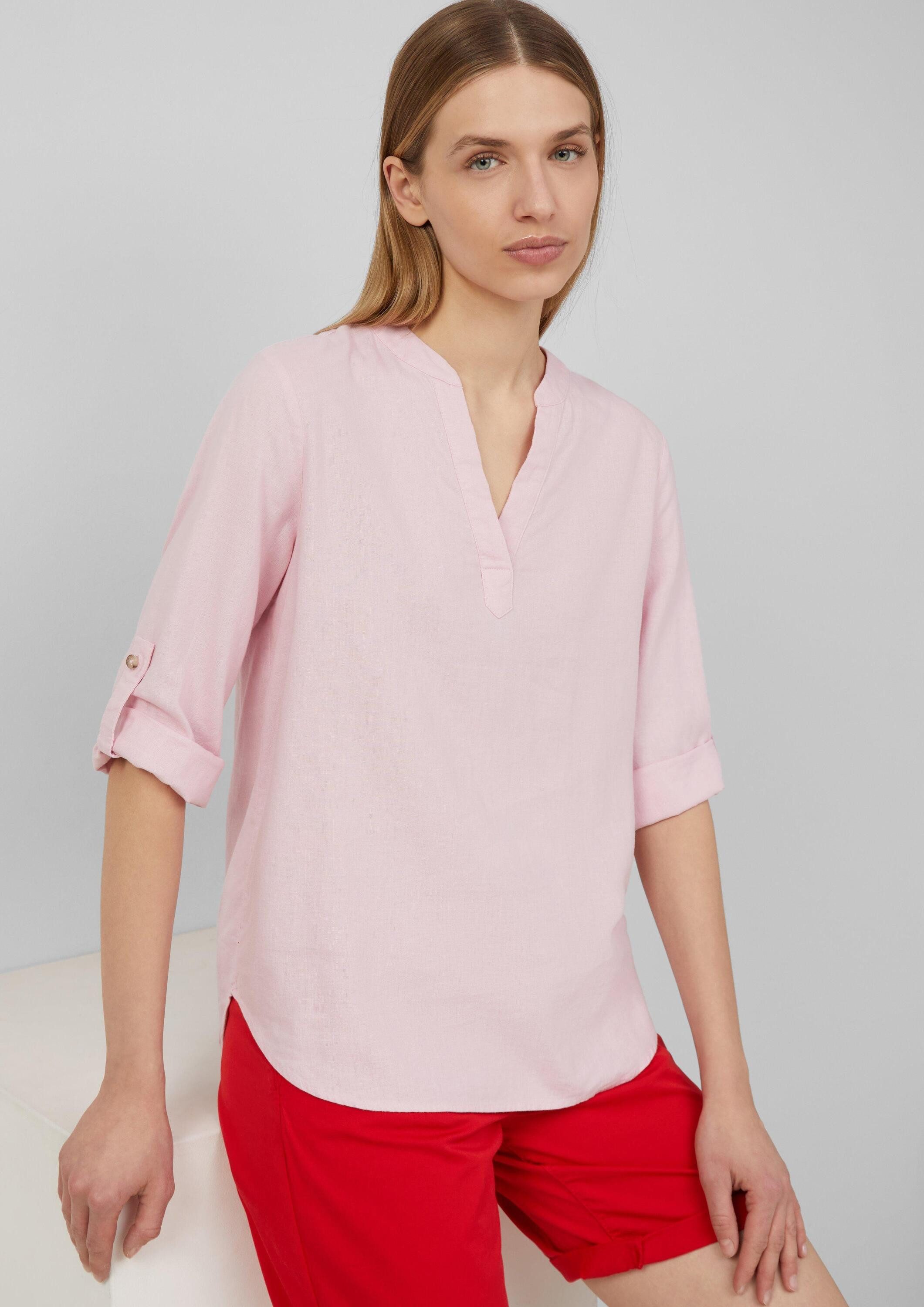 s.Oliver Kurzarmbluse Bluse Leinenmix-Bluse mit Turn-up
