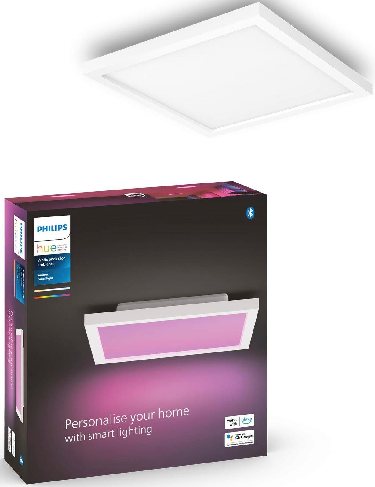 Philips Hue LED Deckenleuchte Surimu, Bluetooth, Dimmfunktion, LED fest integriert, RGB, warmweiß - kaltweiß, quadratisch