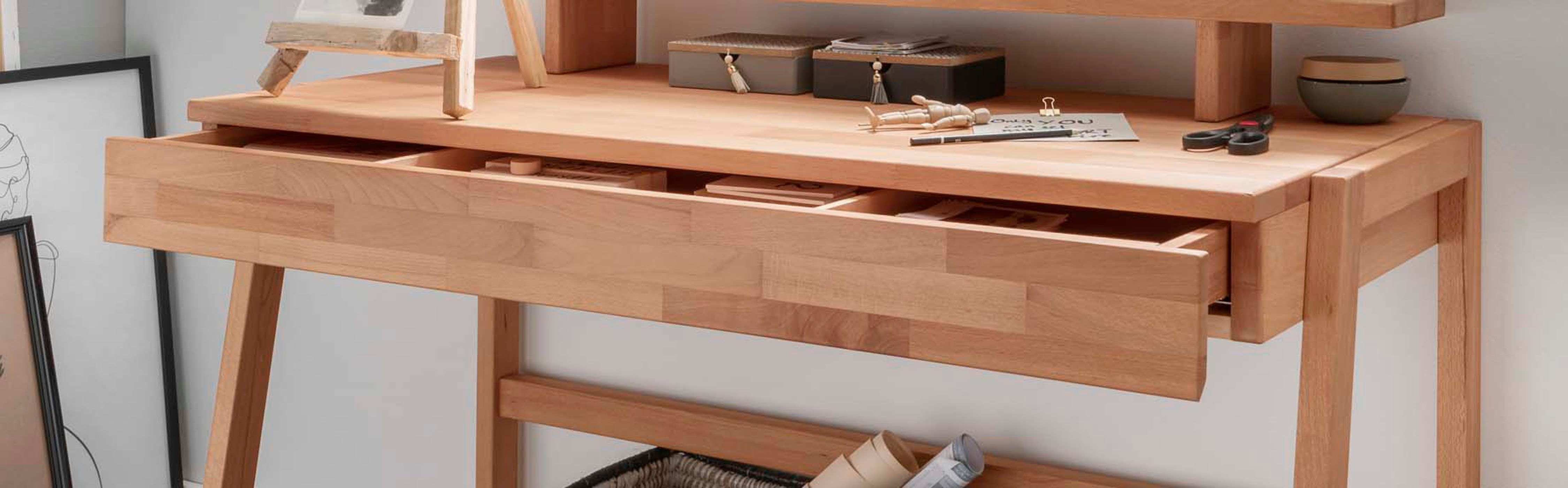 Home affaire Laptoptisch Dura - Holzschreibtisch aus Massivholz mit Soft-Close Schublade, Hochwertig & langlebig. Schreibtischaufsatz separat bestellbar