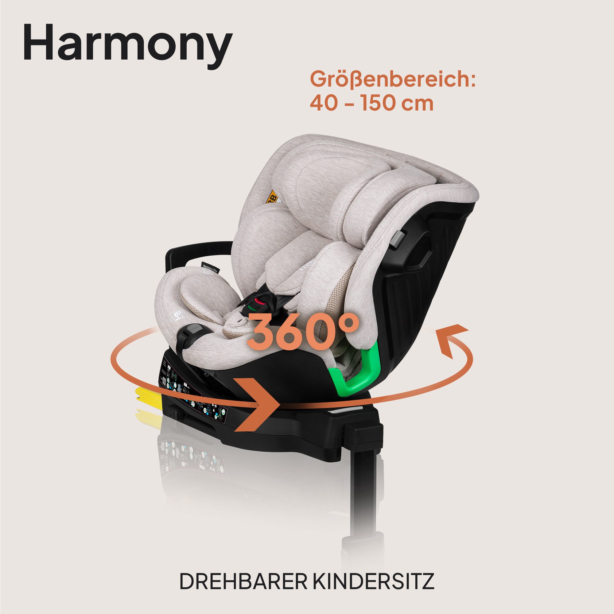 lionelo Autokindersitz HARMONY I-SIZE, ab: ab Geburt, bis: bis 12 Jahren, ab: 40,00 cm, bis: 150,00 cm, (Set), Basis 360'/ISOFIX/i-SIze/Gürtelalarm/viele Annehmlichkeiten