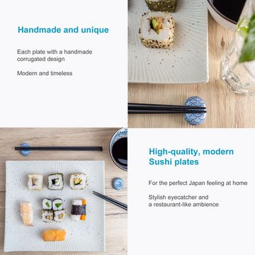 Intirilife Sushiteller, (2 St), 2x Sushi Platte Servier Teller Geschirr aus Porzellan Weiß