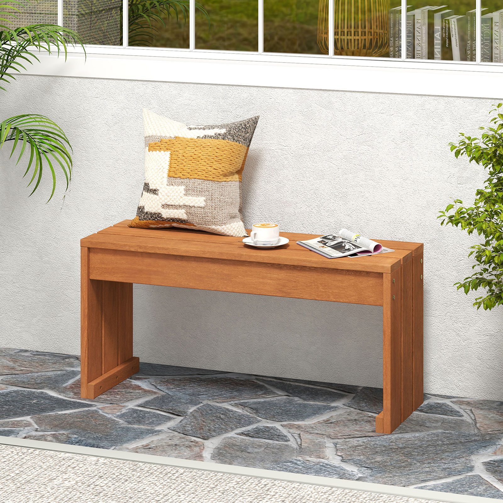 COSTWAY Gartenbank, ohne Lehne, Sitzbank Holz Wetterfest 90 x 30 x 44 cm