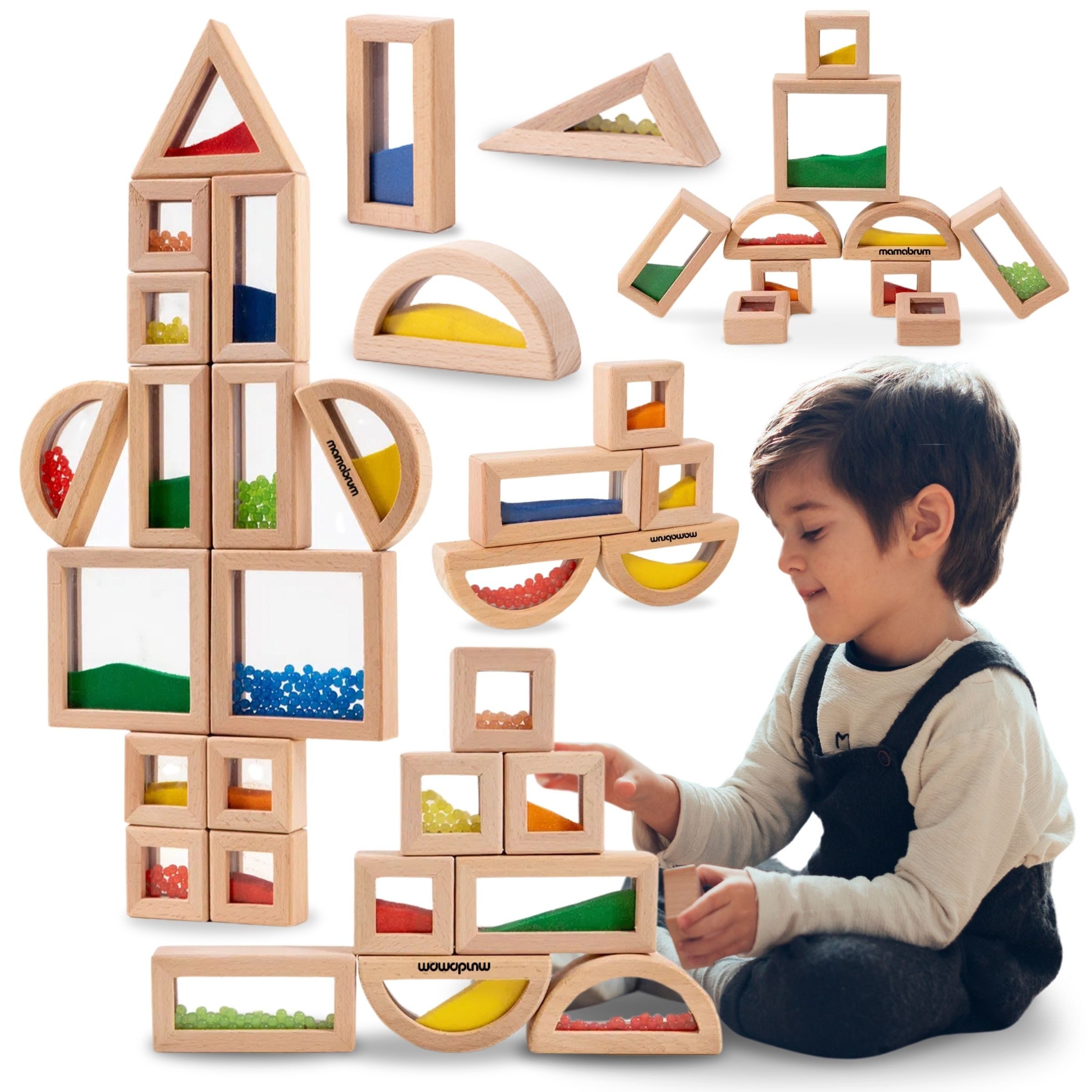 Mamabrum Lernspielzeug Sensorische Holzwürfel-Set, 15 Stück, günstig online kaufen