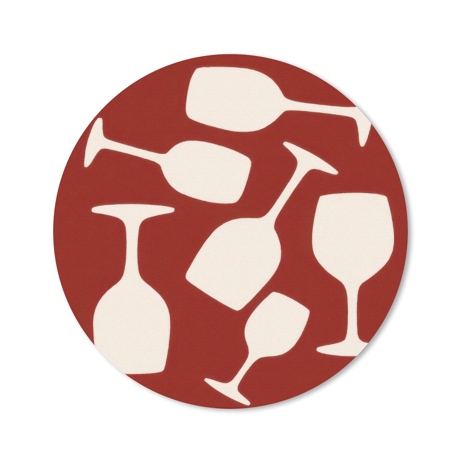 MuchoWow Mauspad Weingläser - Scherenschnitte - Weiß (1-St), Gaming, Rutschfester Unterseite, Mausunterlage, Rund 50x50 cm
