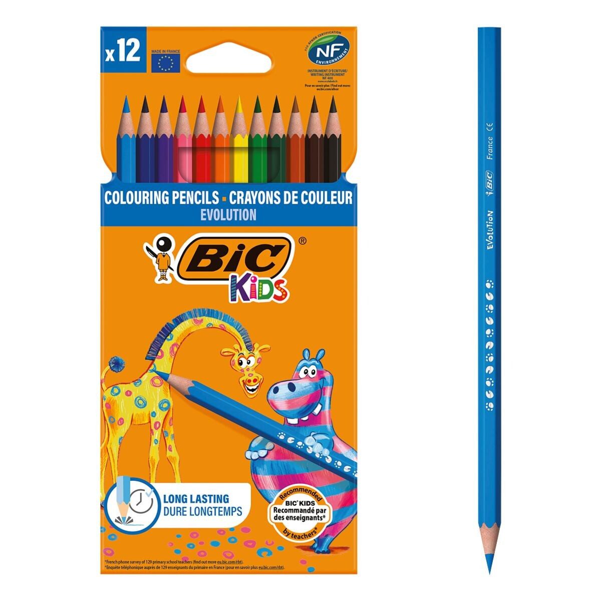 BIC Buntstift Kids - ECOlutions Evolution, (12-tlg), Schaft aus ca. 50% Recyclingmaterial / holzfrei