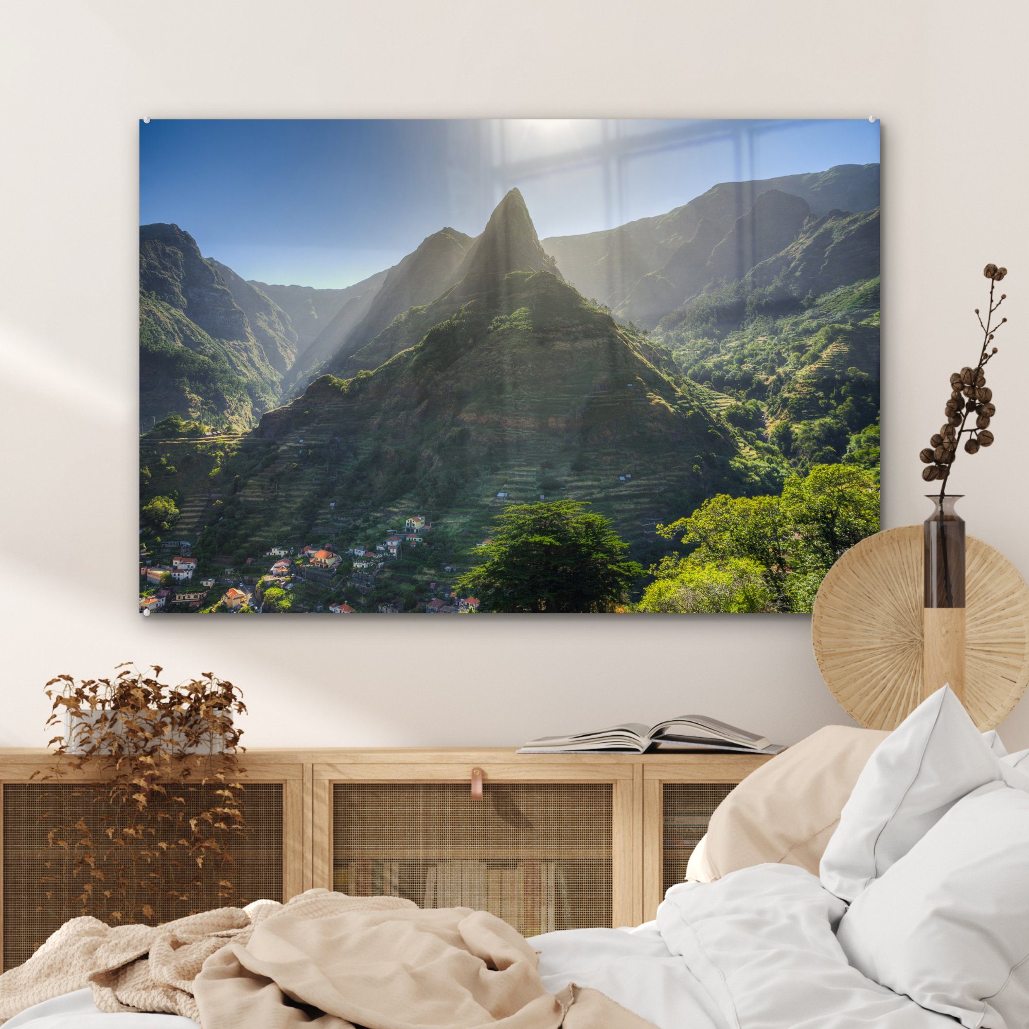 Berggipfel scheint St), Sonnenlicht (1 auf Acrylglasbilder Wohnzimmer Madeira, Acrylglasbild & MuchoWow einen Schlafzimmer Das auf