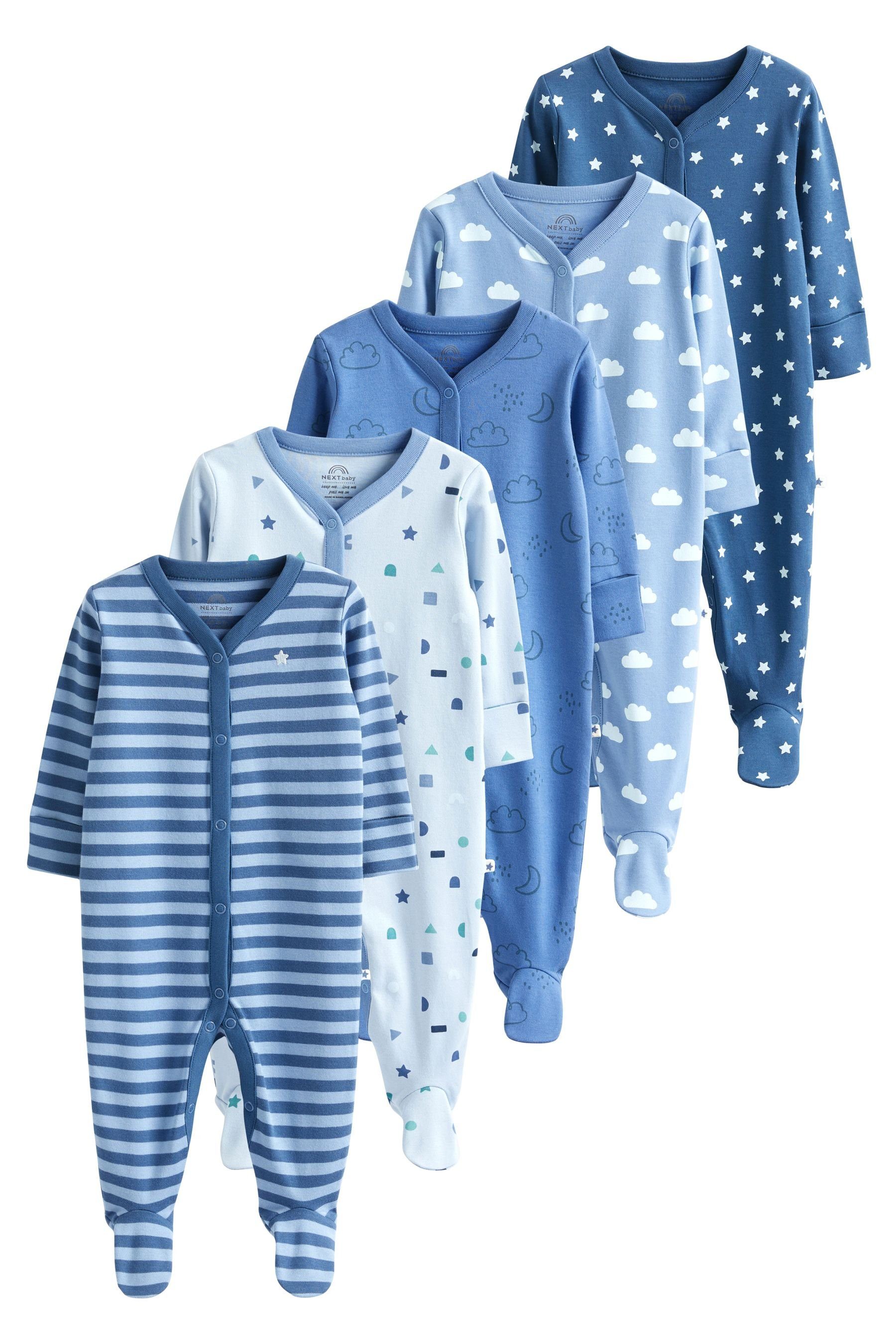 Next Schlafoverall 5er-Pack Babyschlafanzüge aus Baumwolle (5-tlg) Blue