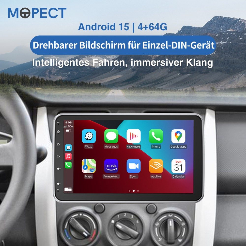 MOPECT 4+64G Android 15 Autoradio 1 DIN 360° Drehbar Bildschirm Carplay Navigationsgerät (Carplay Android Auto Bluetooth FM AM RDS WIFI GPS) – Bild 2 von 5