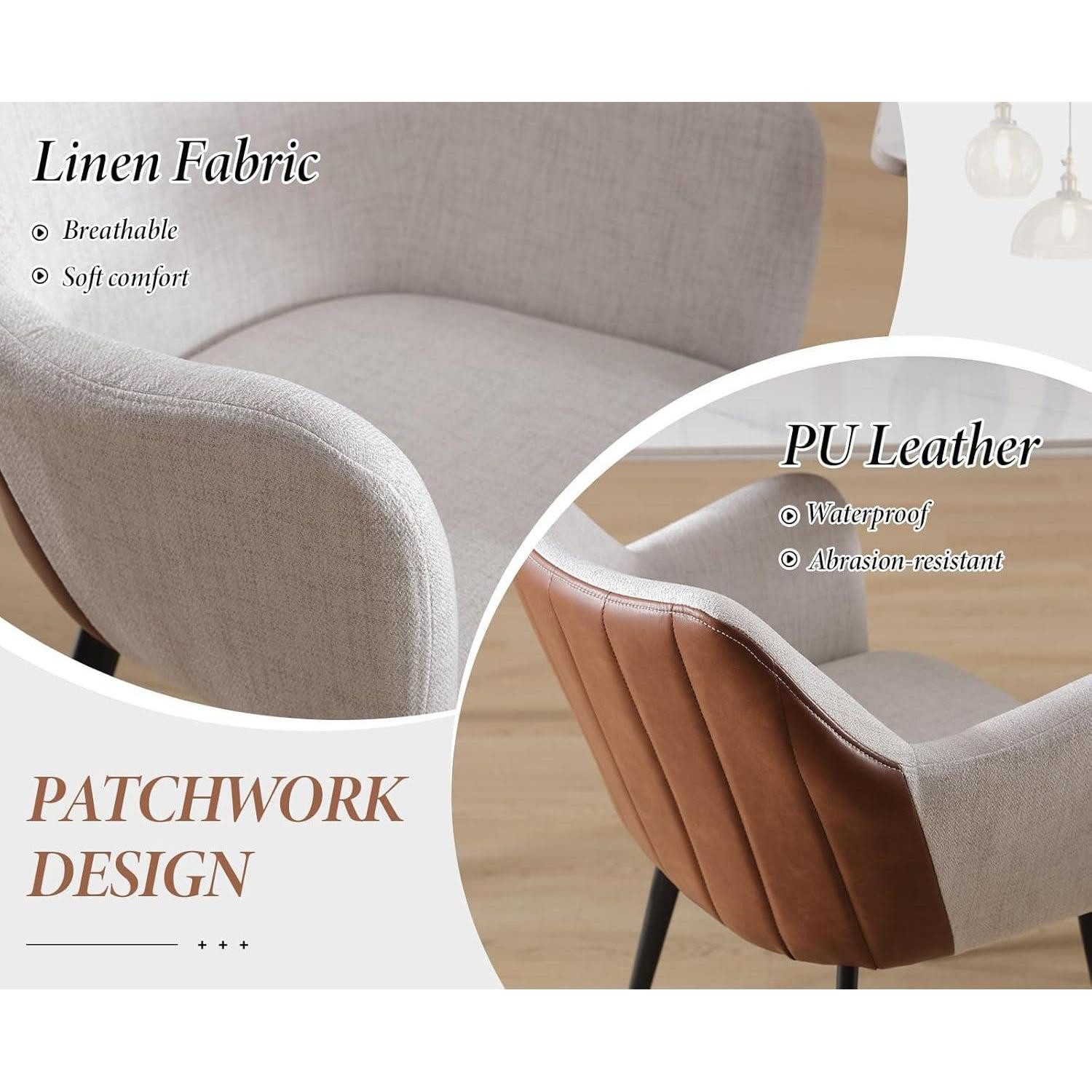 LuxusKollektion Esszimmerstuhl Esszimmerstühle 2er Set Küchenstühle PU Leder Leinen Beige leinen