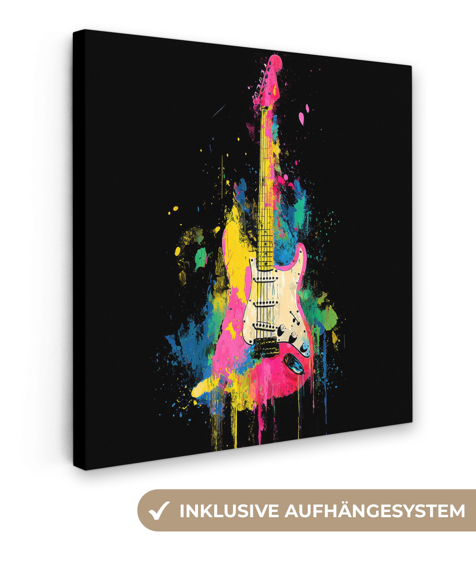 OneMillionCanvasses® Leinwandbild Gitarre - Bunt - Farbe, Fotodruck (1 St), Wandbild, Deko Schlafzimmer Wohnzimmer Flur 20x20 cm