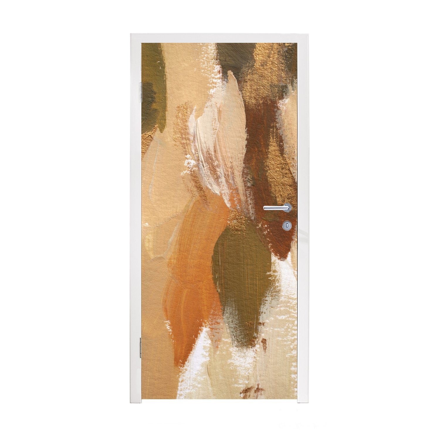 MuchoWow Türtapete Farbe - Orange - Grün, Matt, bedruckt, (1 St), Fototapete für Tür, Türaufkleber, 75x205 cm